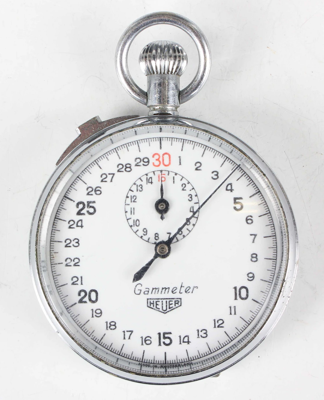 A Heuer Gammeter chrome plated cased keyless wind open-faced stopwatch