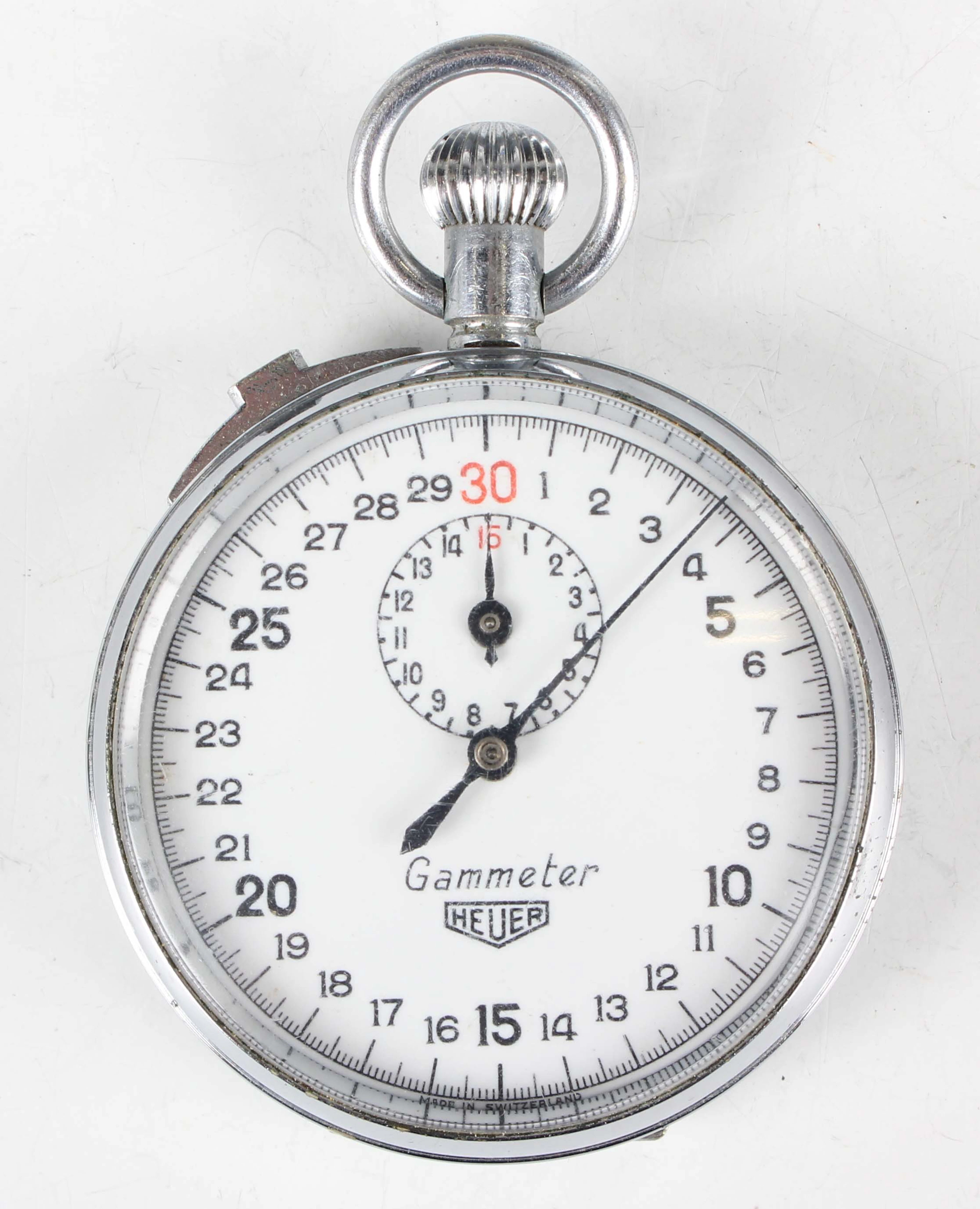 A Heuer Gammeter chrome plated cased keyless wind open-faced stopwatch