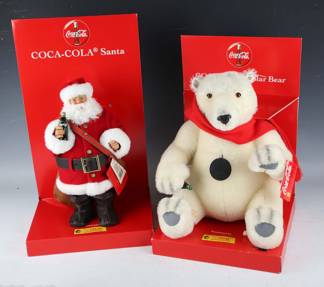 A Steiff Coca-Cola Santa and a Steiff Coca-Cola Polar Bear, both boxed