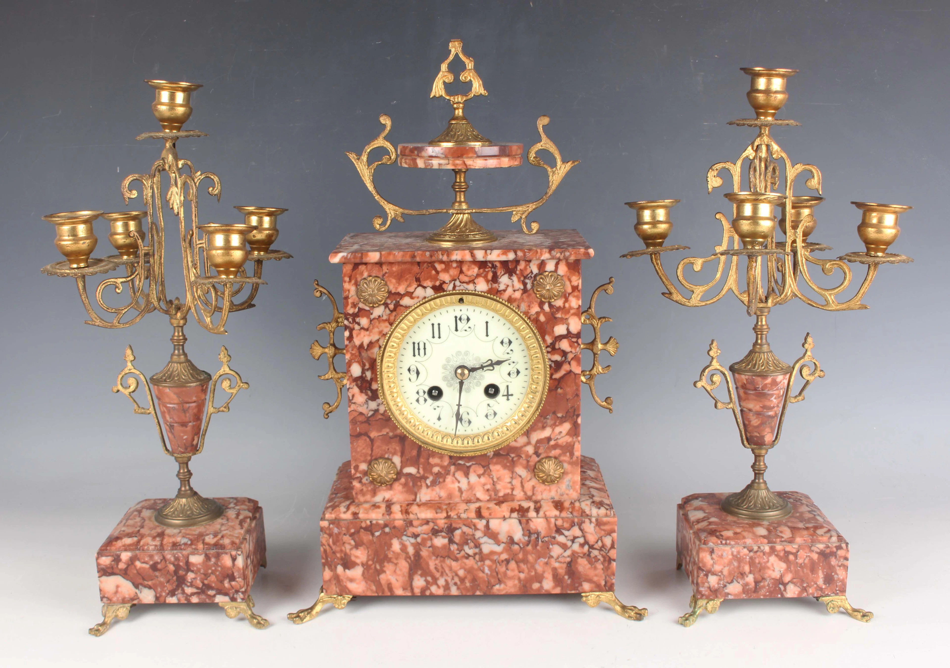 A late 19th century French rouge marble and gilt metal mounted mantel