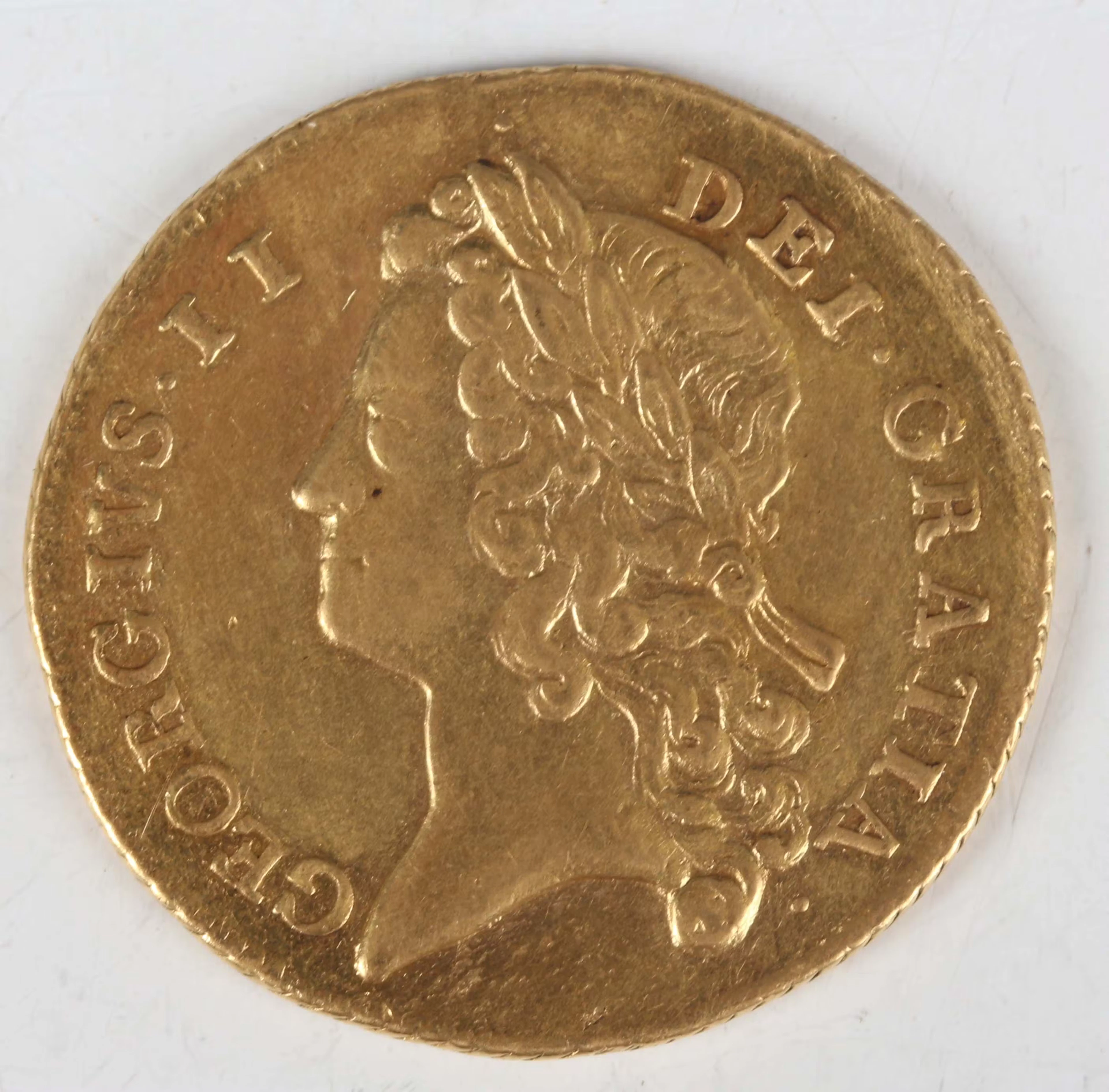 A scarce George II two guineas 1735, crown with pointed arches, Sp