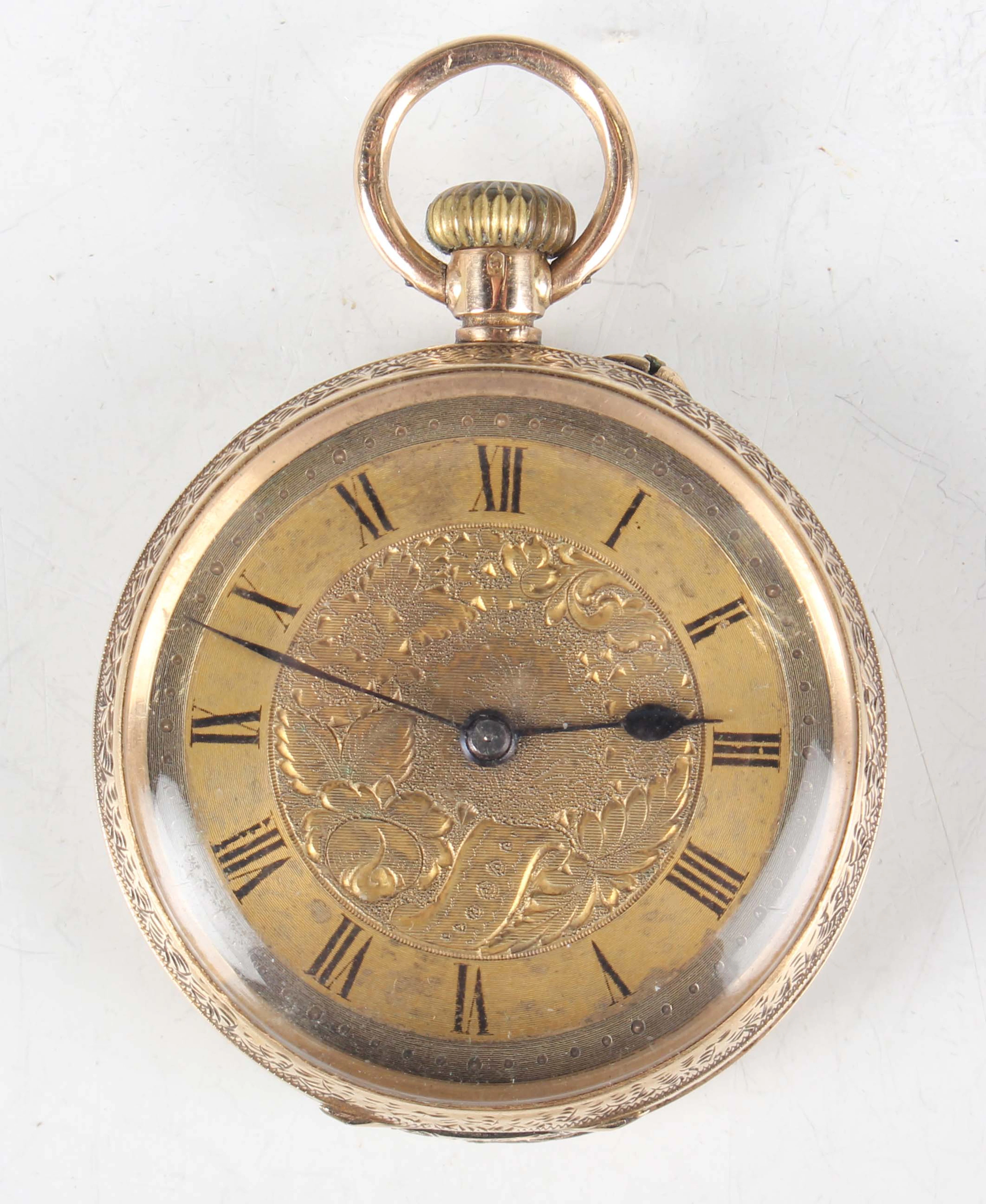A 12ct gold cased keyless wind open-faced lady's fob watch with unsigned