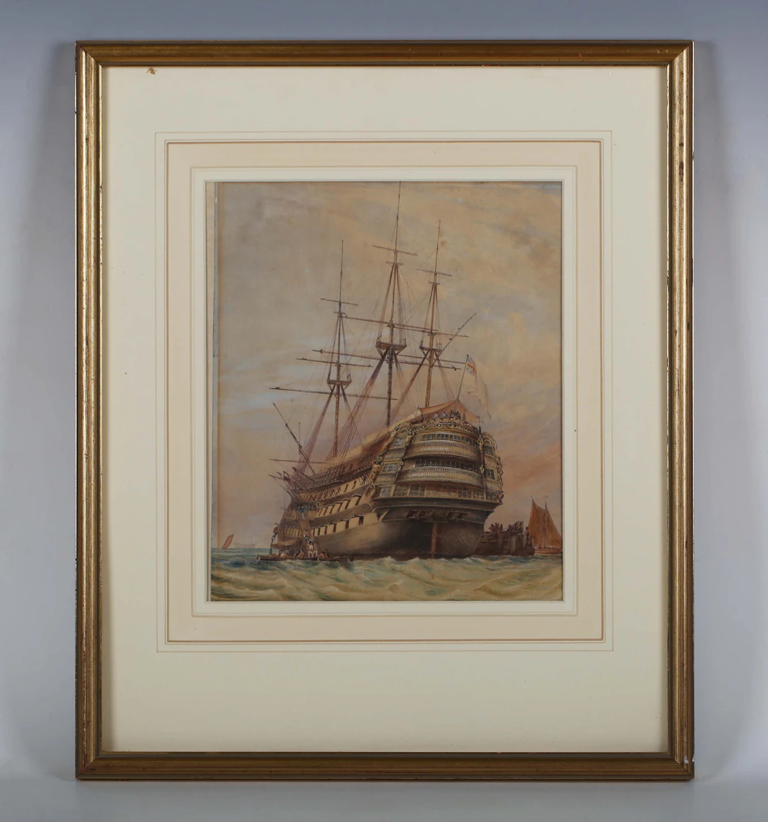 Circle of Edward William Cooke - H.M.S. Victory at Portsmouth, watercolour