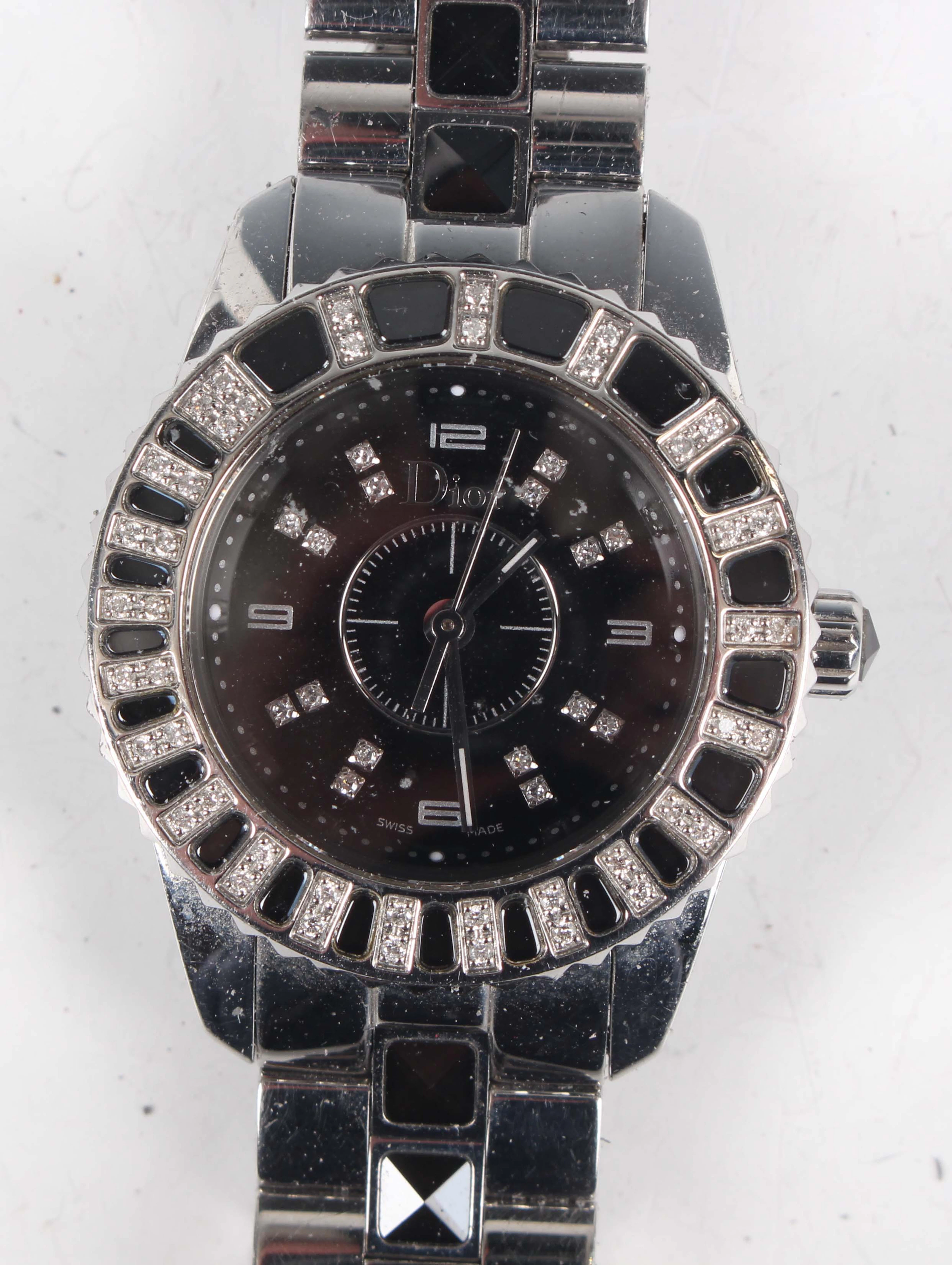 A Dior Christal diamond and sapphire set stainless steel lady's bracelet