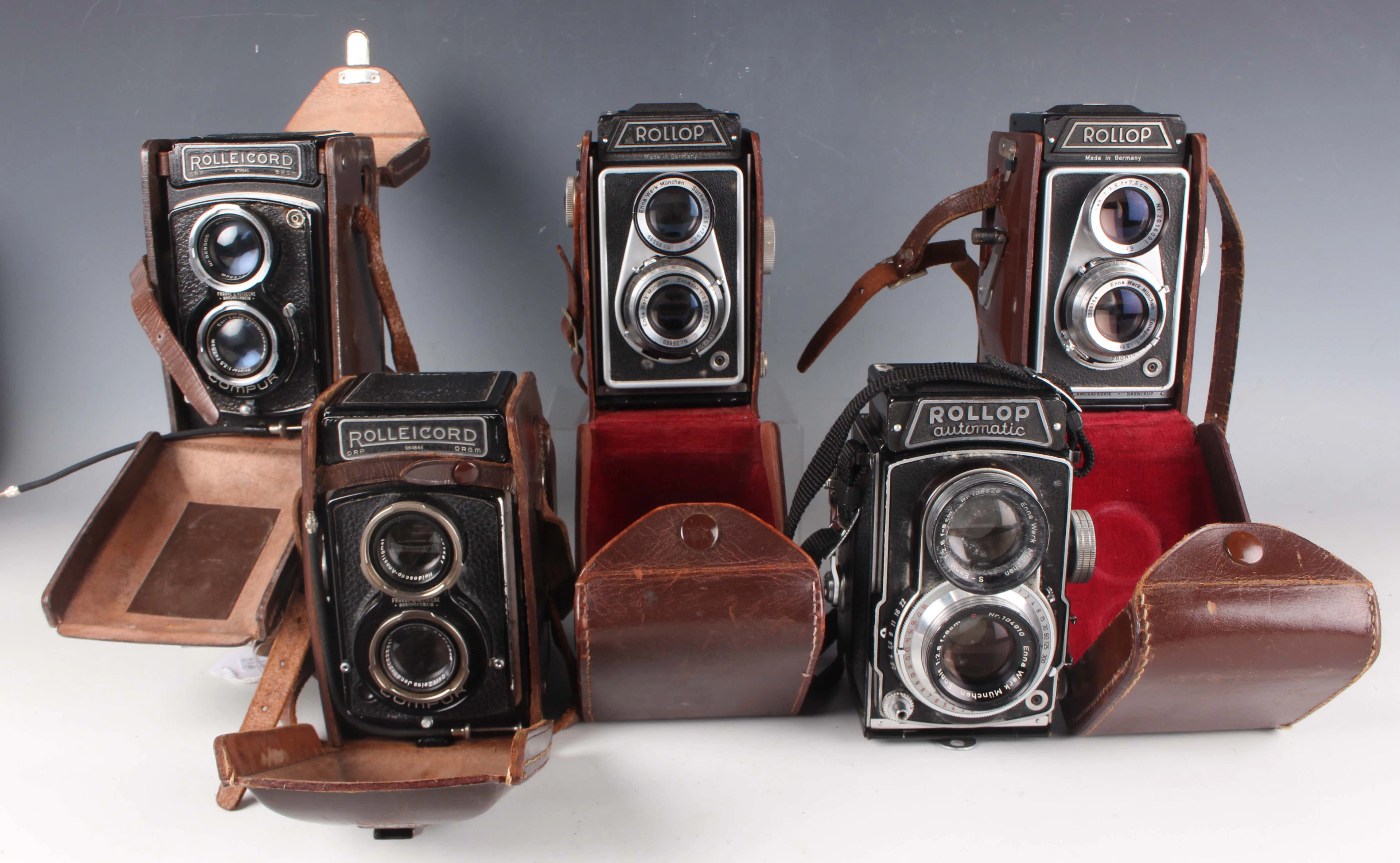 Two Franke & Heidecke Rolleicord twin lens reflex cameras, with brown