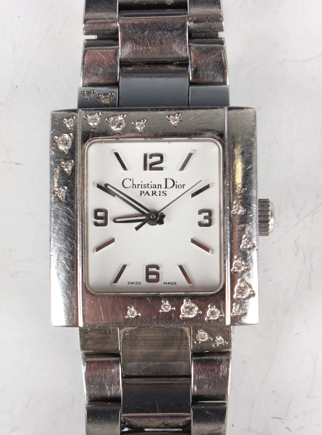 A Christian Dior Riva diamond set stainless steel rectangular cased