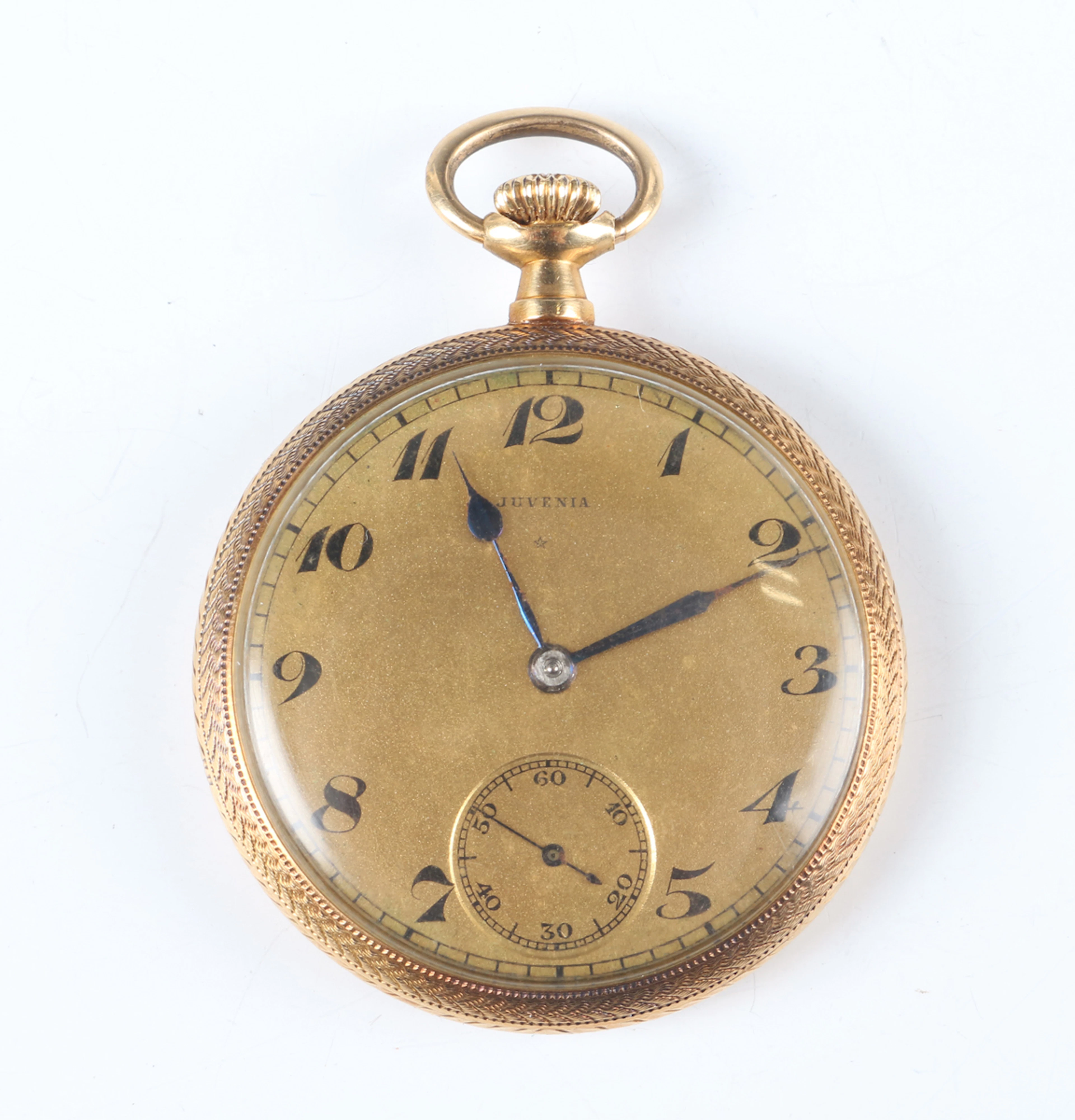 A Juvenia 18K gold keyless wind open-faced gentleman's dress pocket