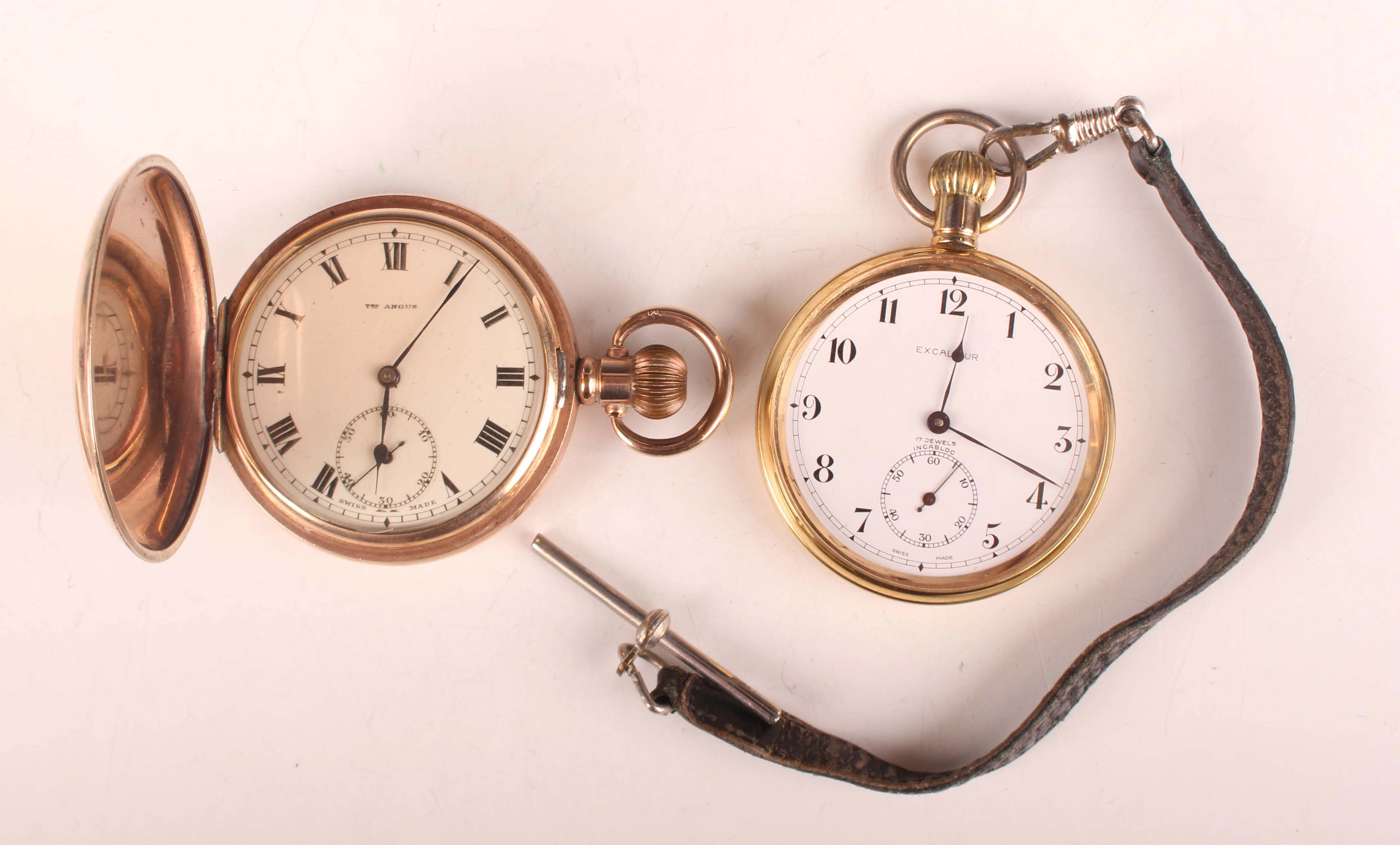 A gilt metal hunting cased keyless wind gentleman's pocket watch with