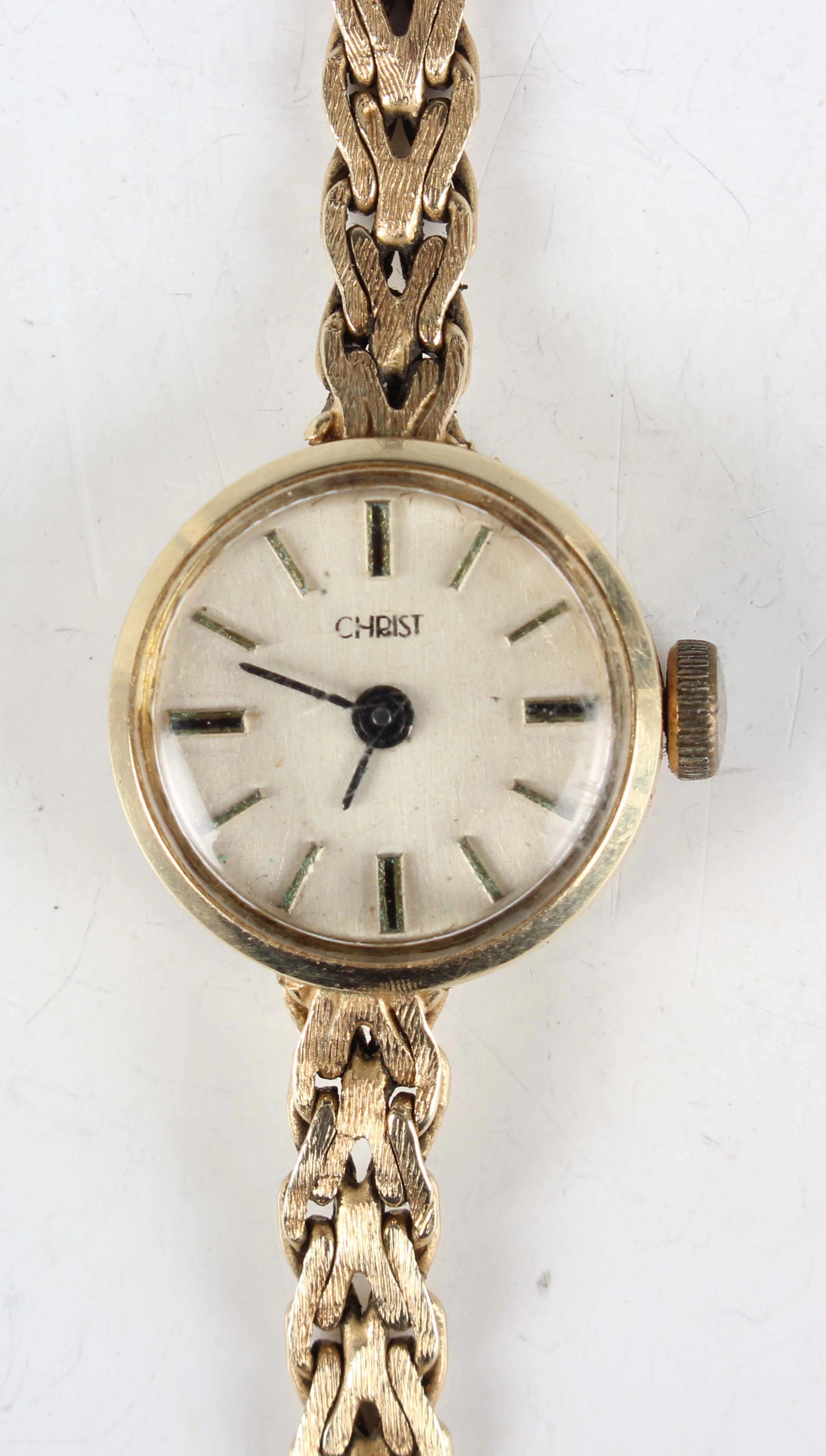 A 14K gold lady's bracelet wristwatch with unsigned jewelled manual
