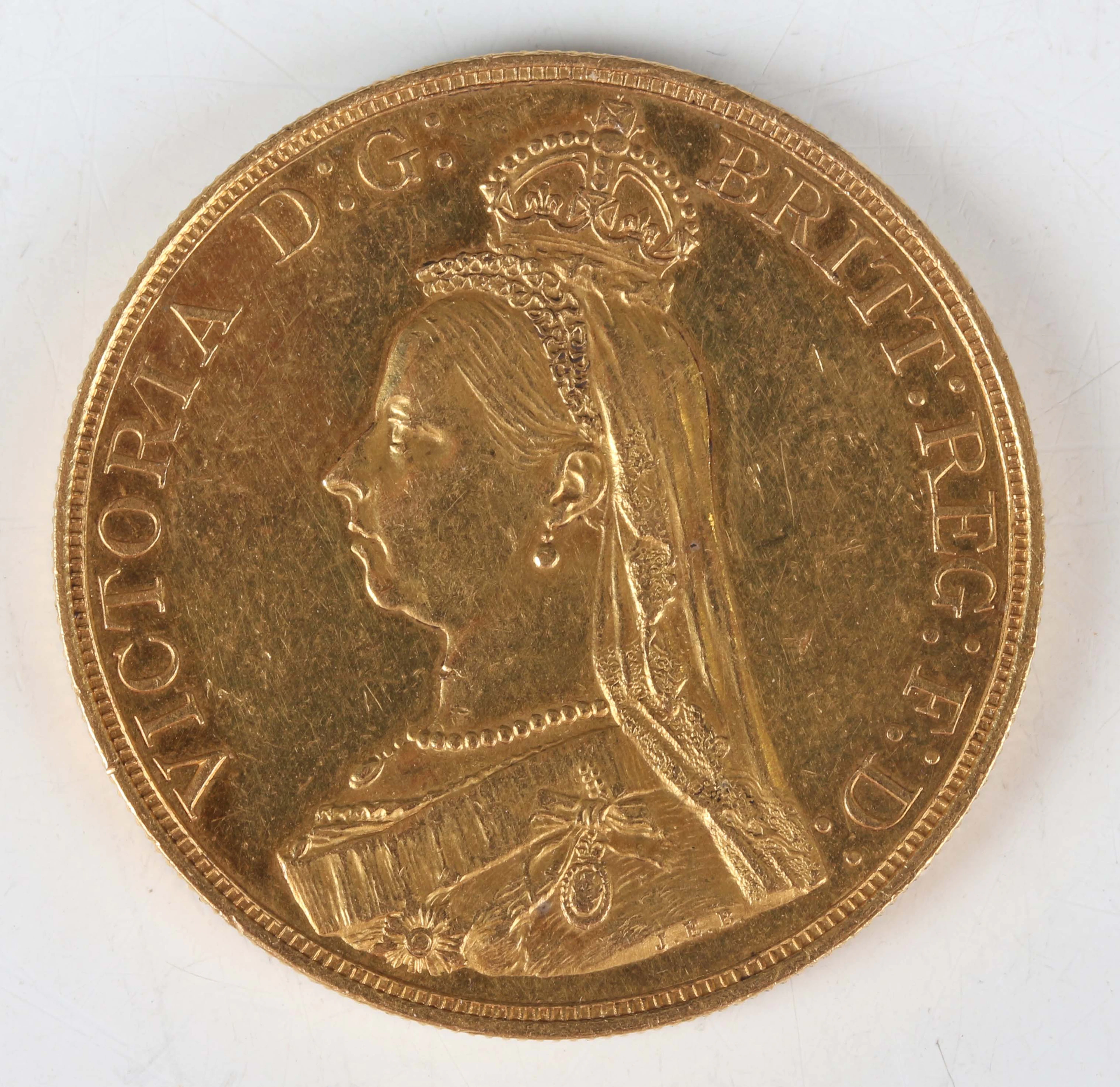 A Victoria Jubilee Head gold five pounds 1887 (good/very fine, some
