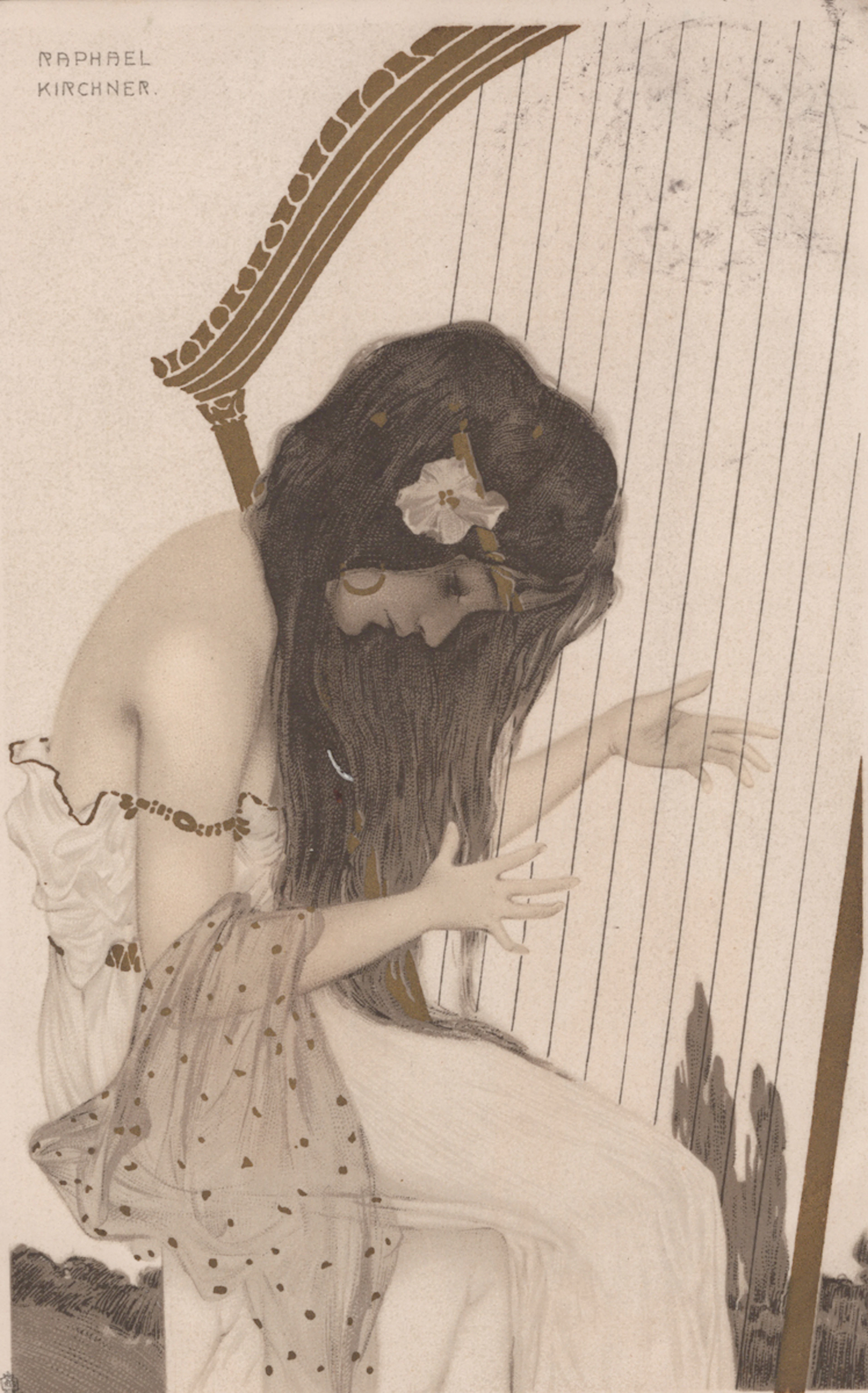 A group of seven Art Nouveau colour postcards, including four by Raphael