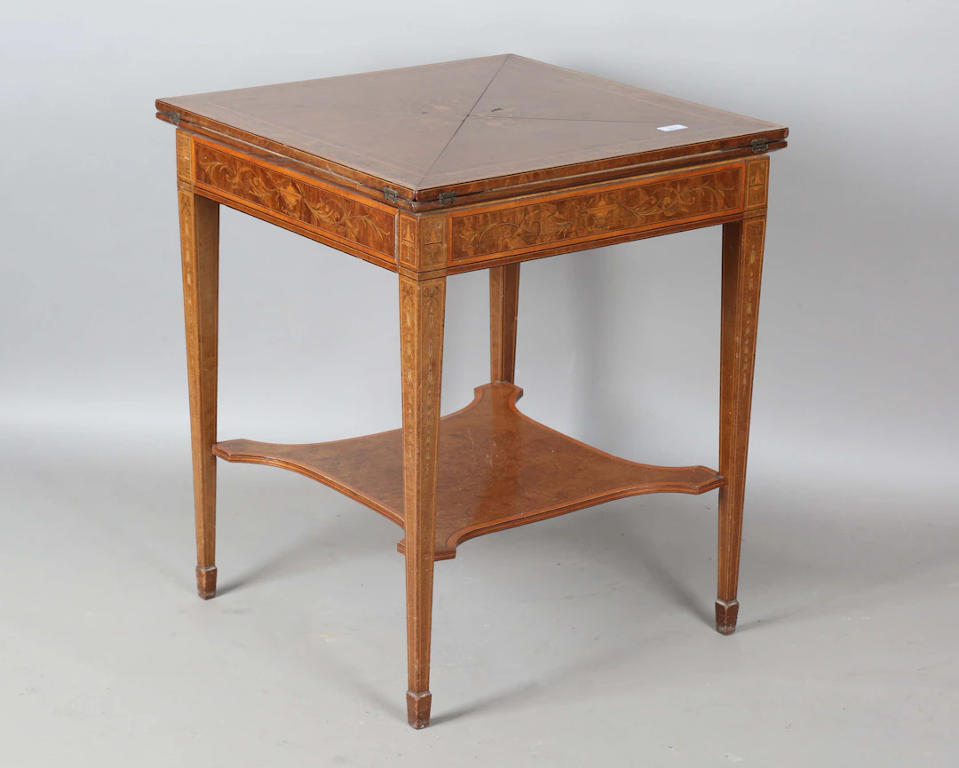 An Edwardian Neoclassical Revival mahogany and marquetry inlaid envelope