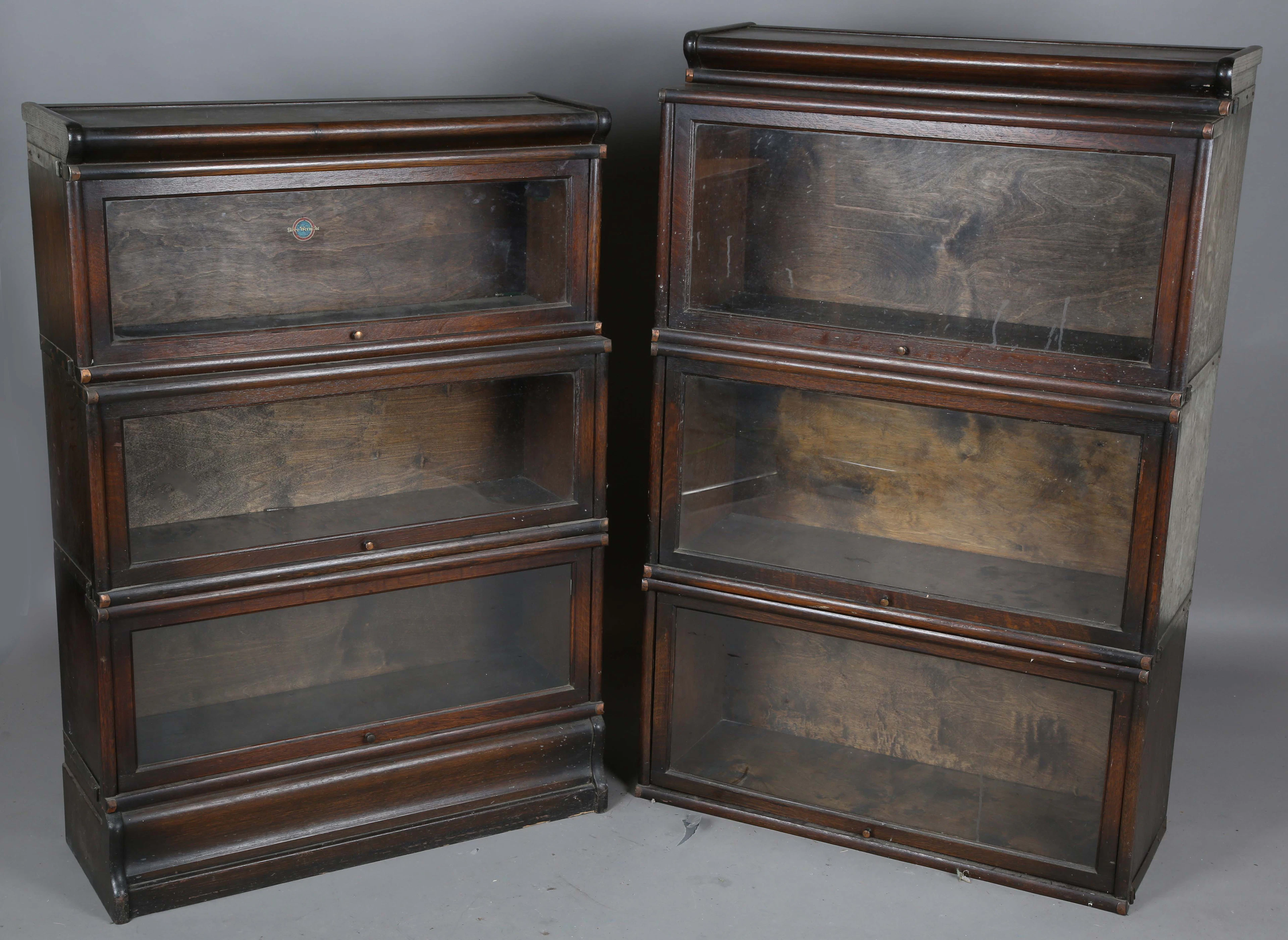Six sections of an oak Globe Wernicke library bookcase, together with