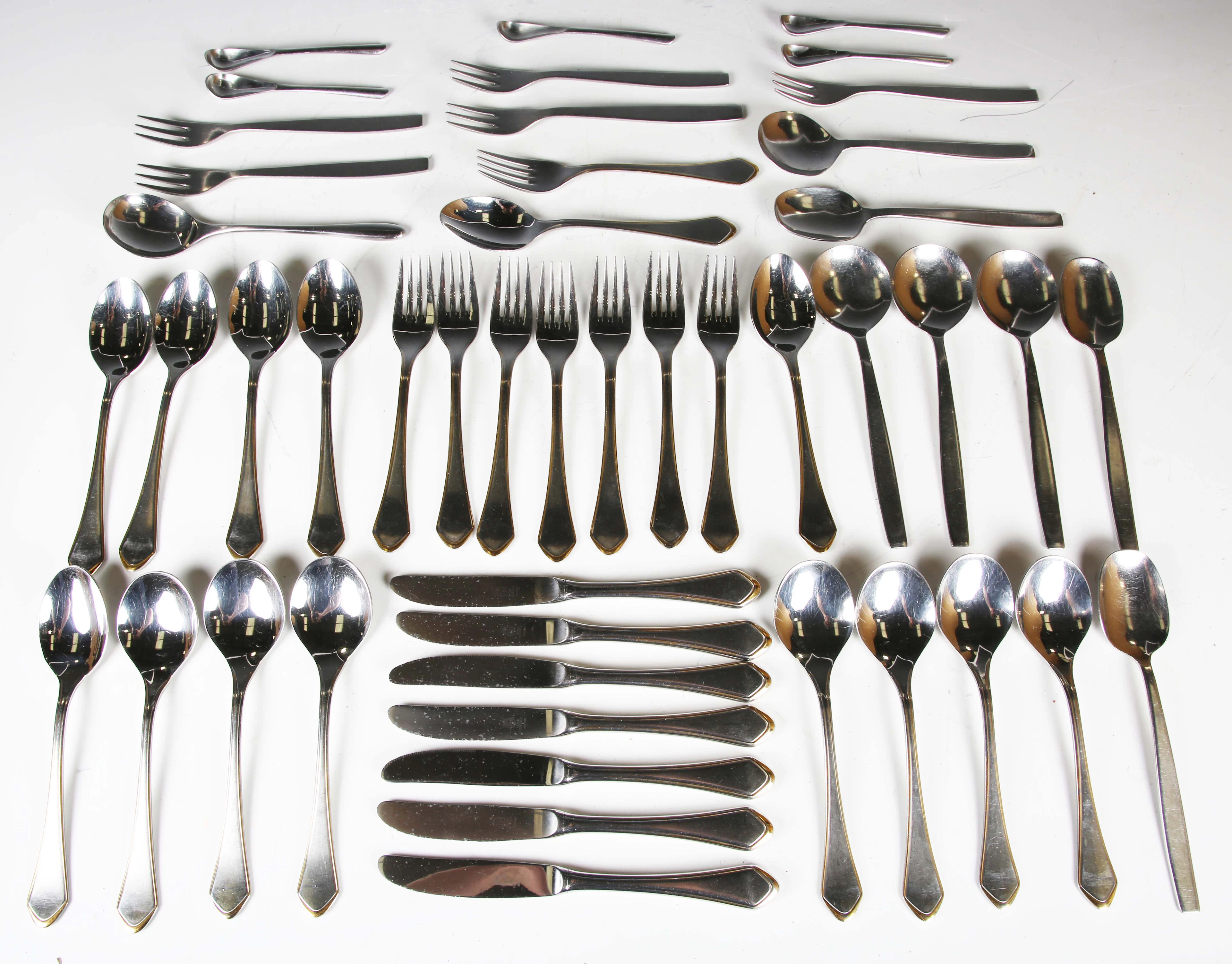 A German Furst Furosil stainless steel and gilt part canteen of cutlery