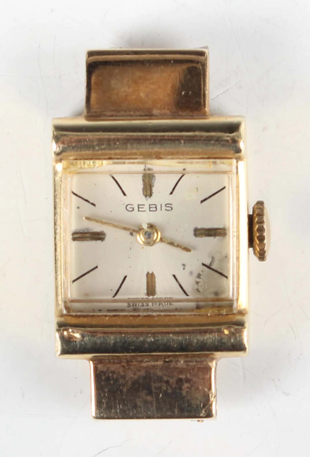 A Gebis 14K gold rectangular cased lady's wristwatch with unsigned