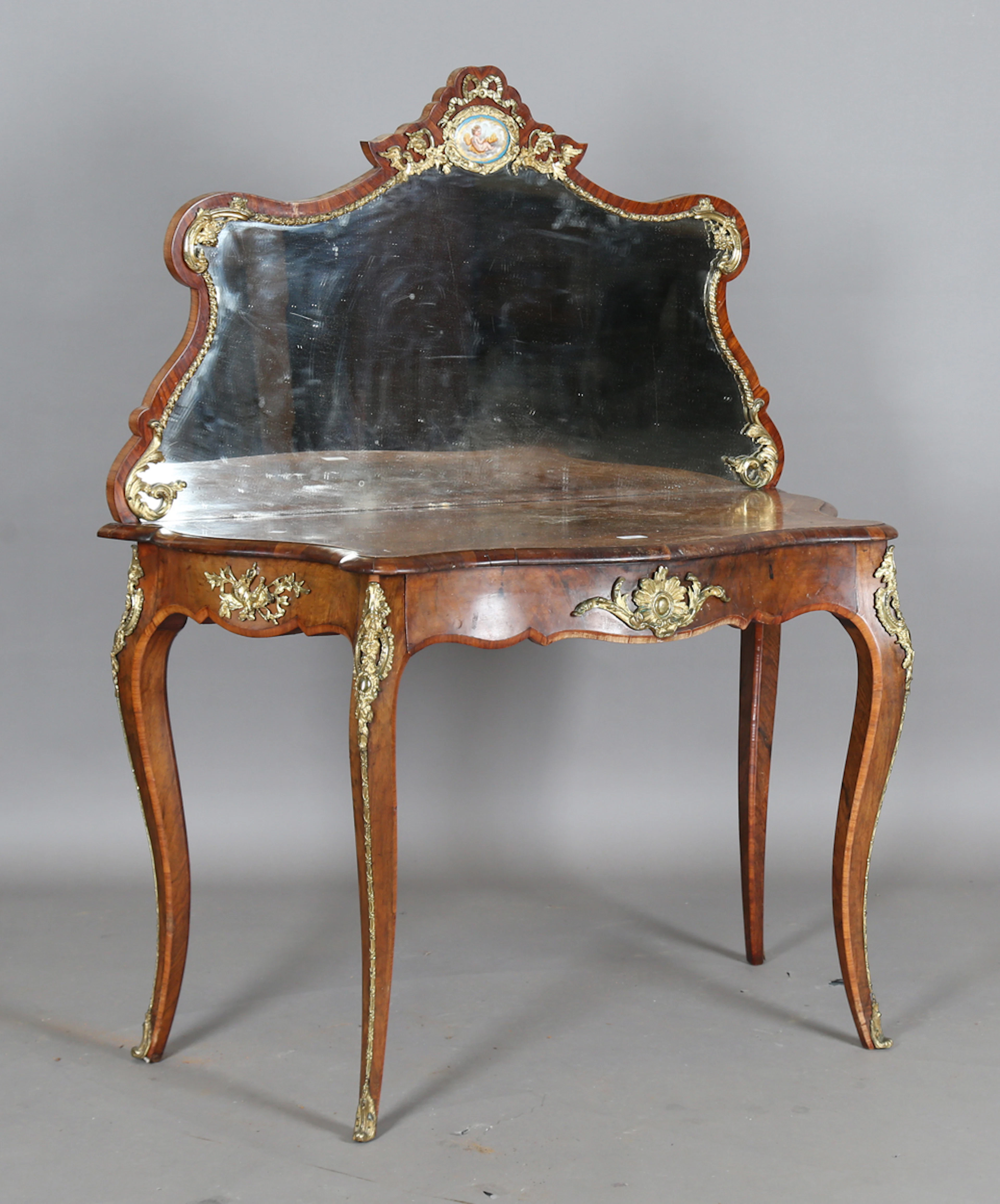 A mid/late 19th century burr walnut and gilt metal mounted dressing