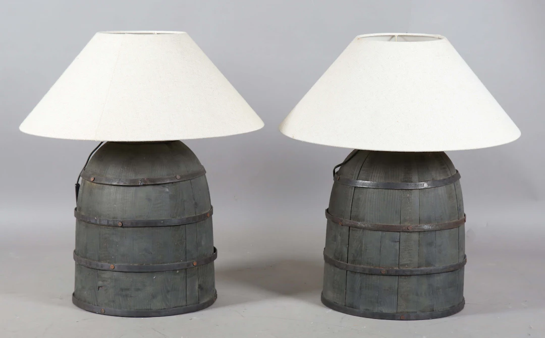 A pair of late 20th century coopered table lamps by Tierlantijn, fitted