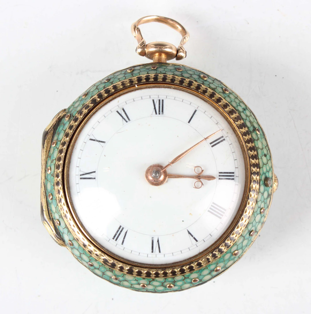 An early George III gold and shagreen pair cased keywind open-faced