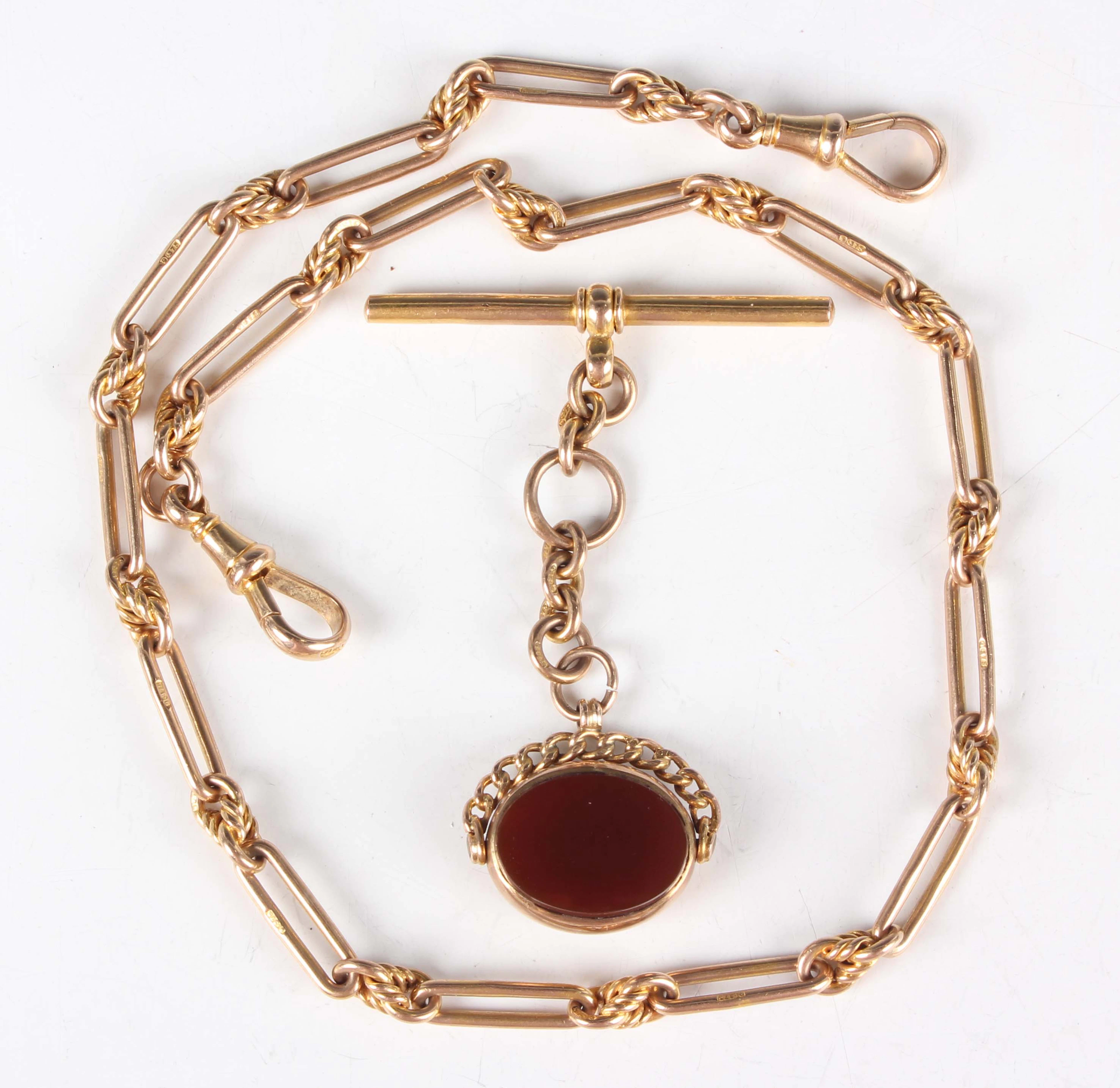 A 9ct gold Bar, Fetter & Knot link Albert watch chain, fitted with
