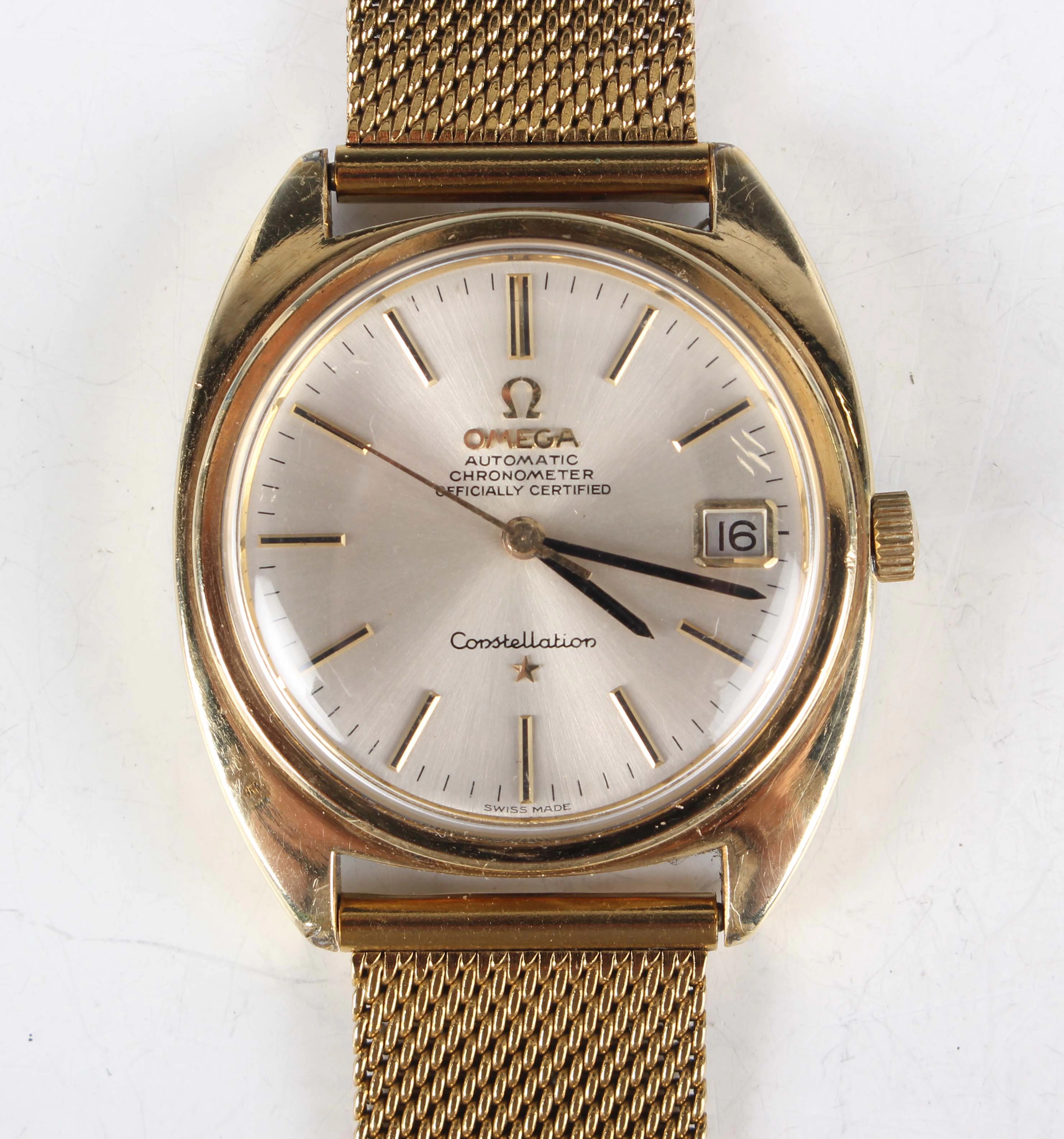 An Omega Automatic Constellation gilt metal fronted and steel backed