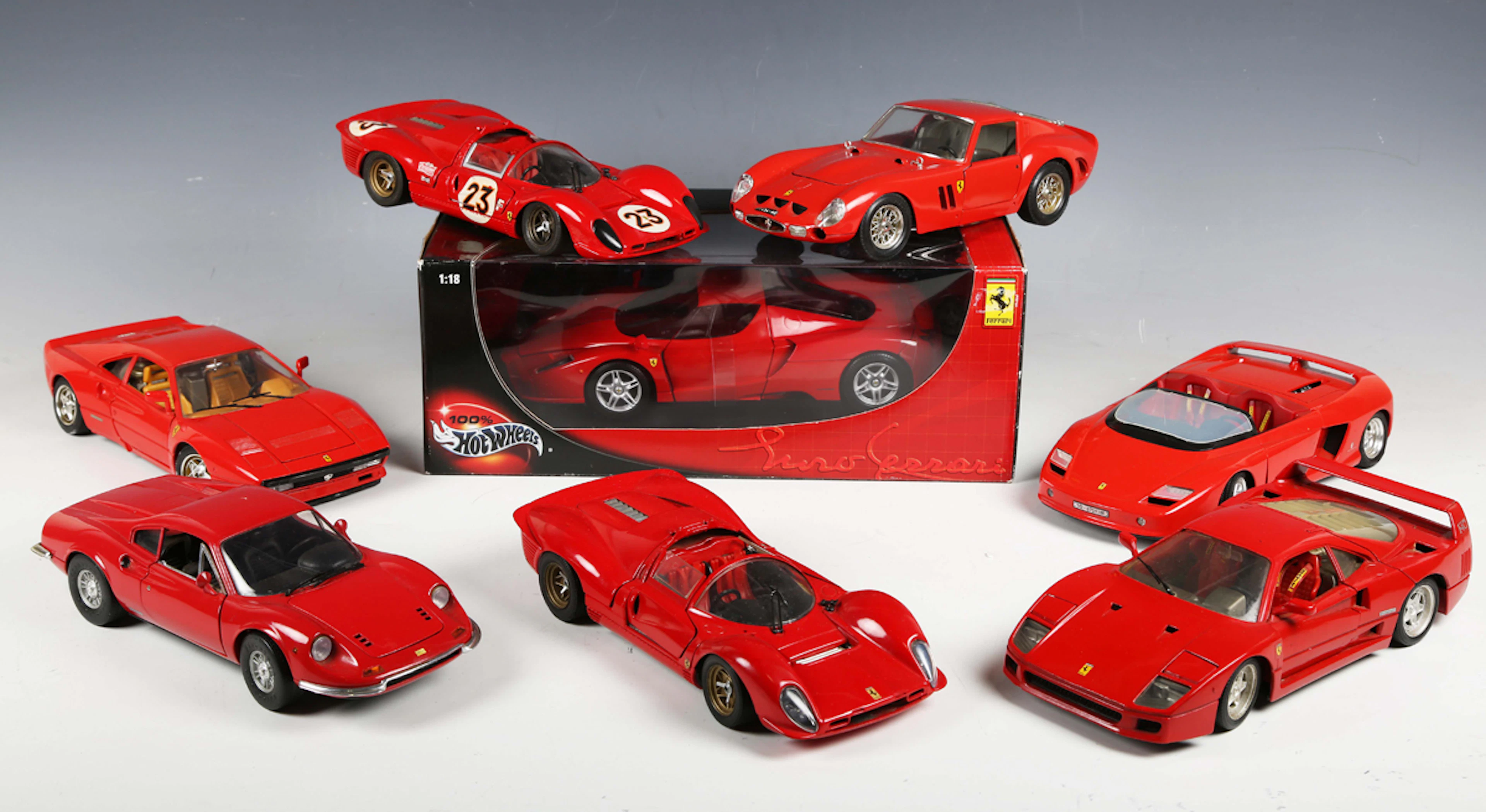 A Hotwheels 1:18 scale No. 56293 Enzo Ferrari, within a window box