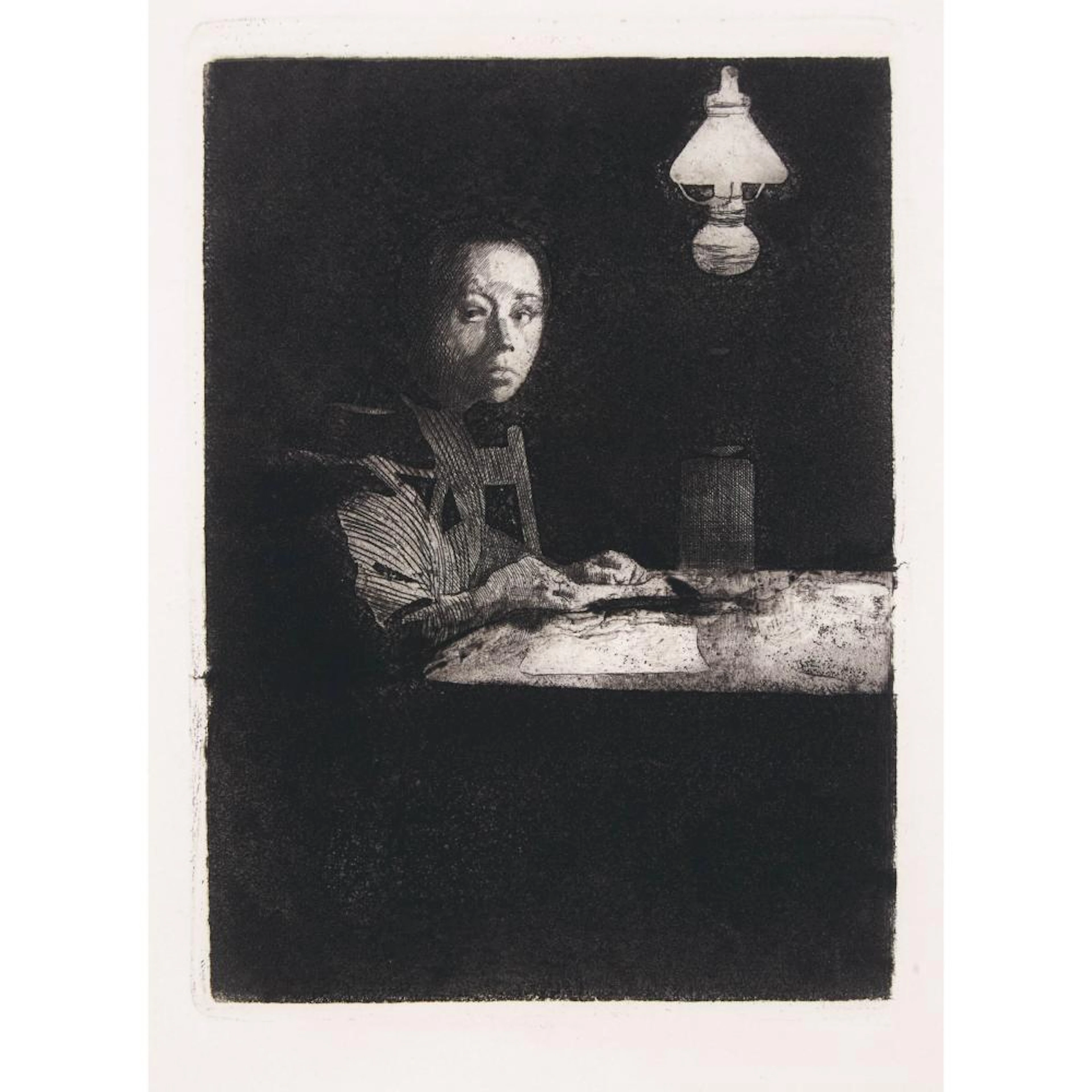 Käthe Kollwitz (1867-1945), SELBSTBILDNIS AM TISCH, 1893 [K. 14]