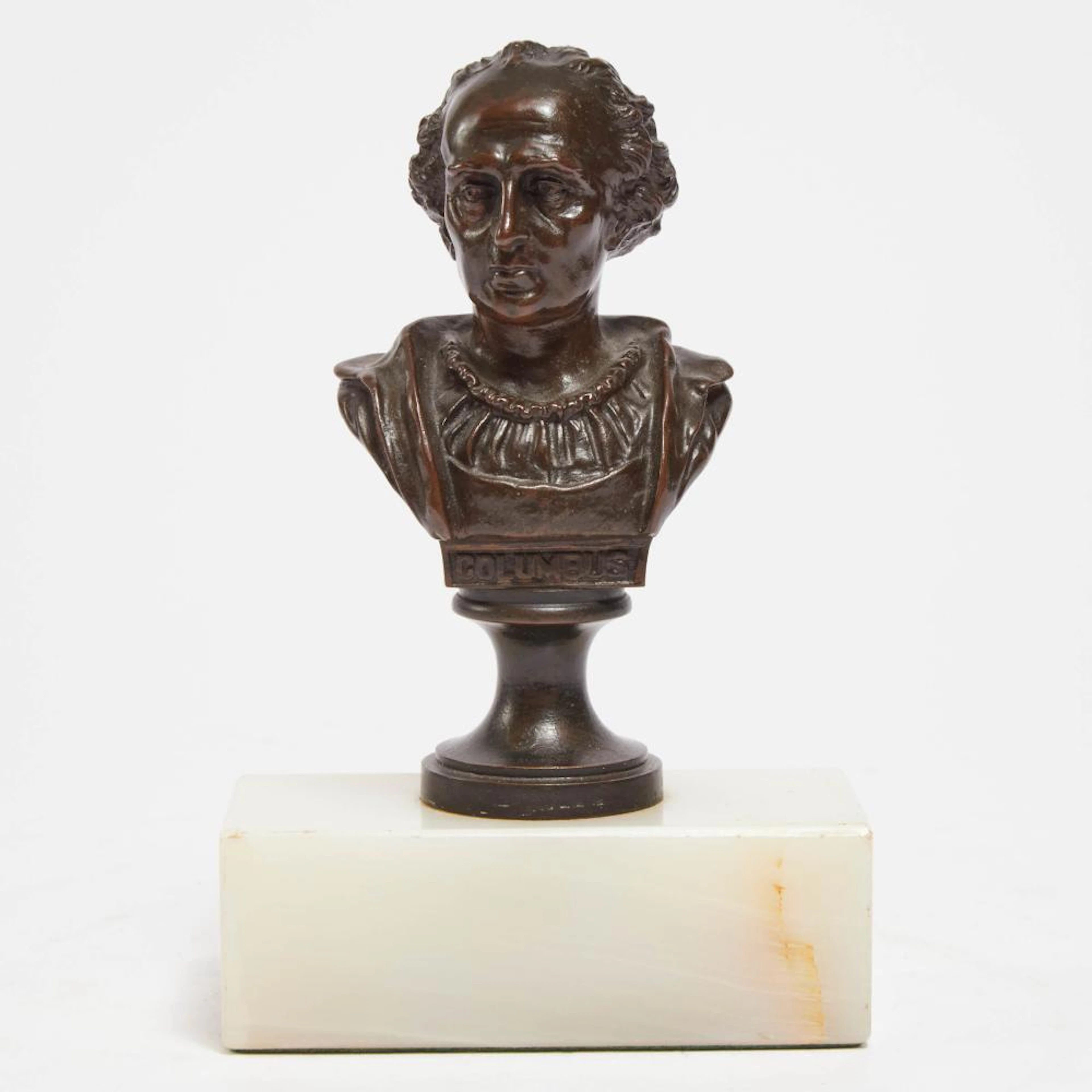 Small Italian Grand Tour Patinated Bronze Bust of Christopher Columbus