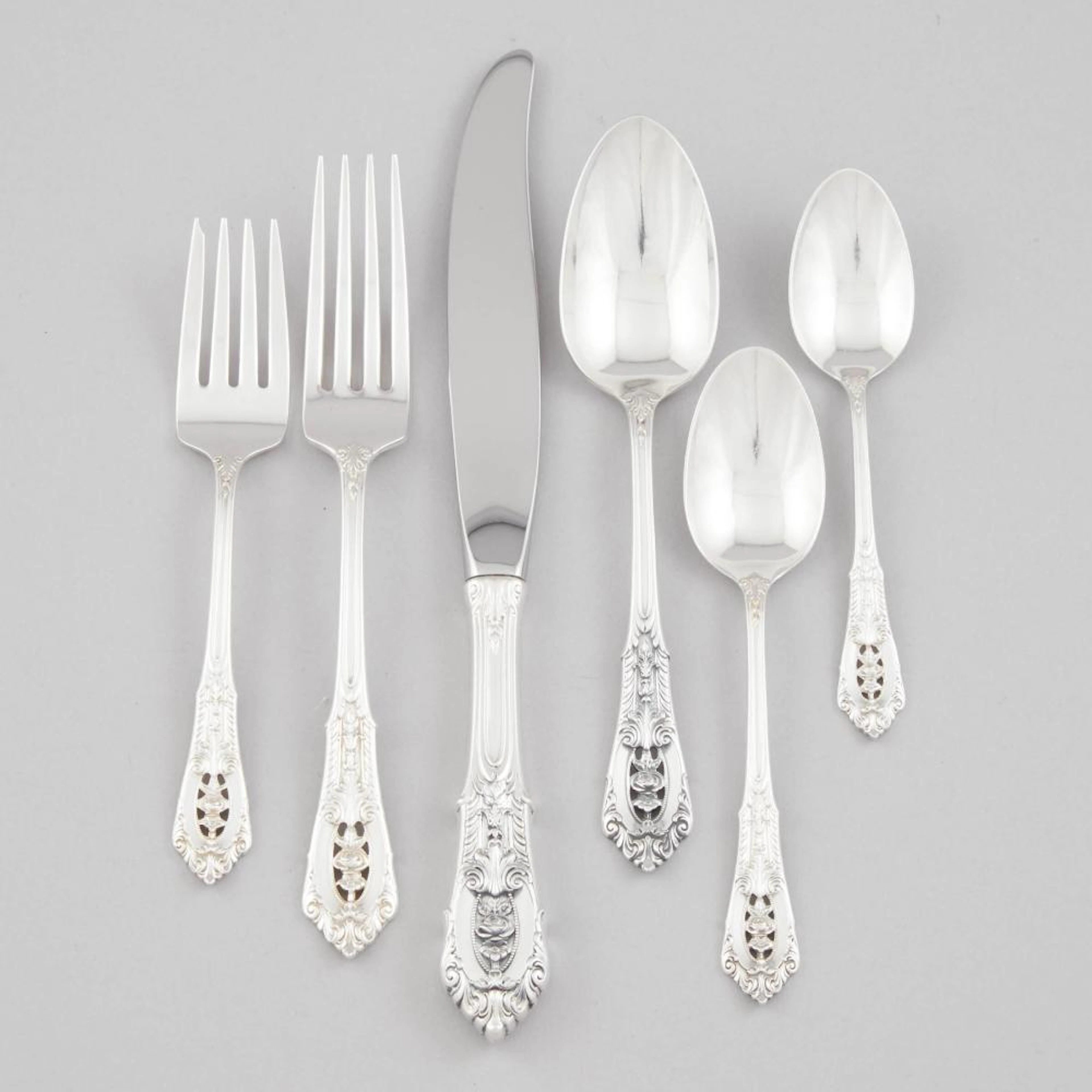 American Silver 'Rosepoint' Pattern Flatware Service, Wallace Silversmiths
