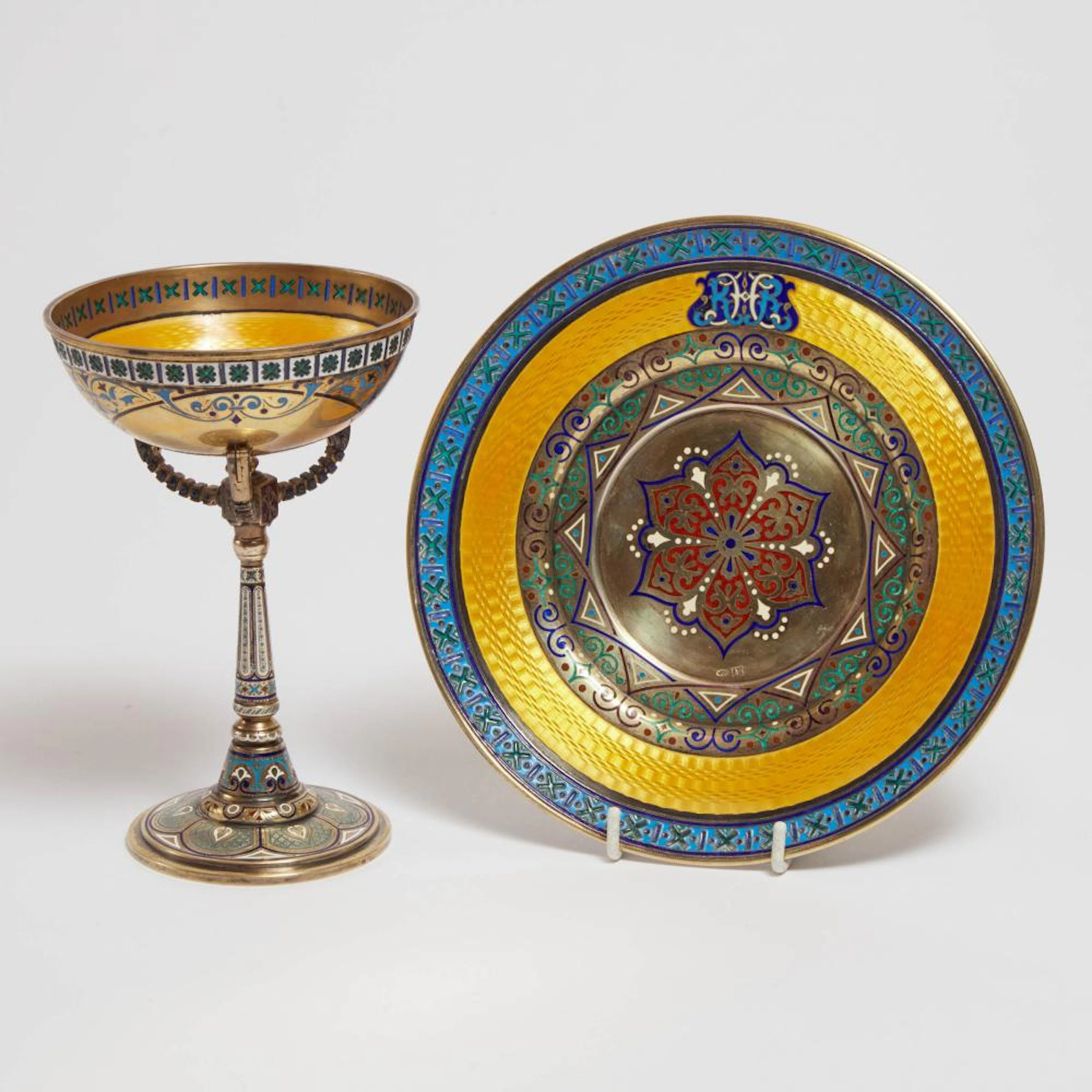 Russian Plique-à-Jour, Champlevé and Guilloché Enameled Silver-Gilt