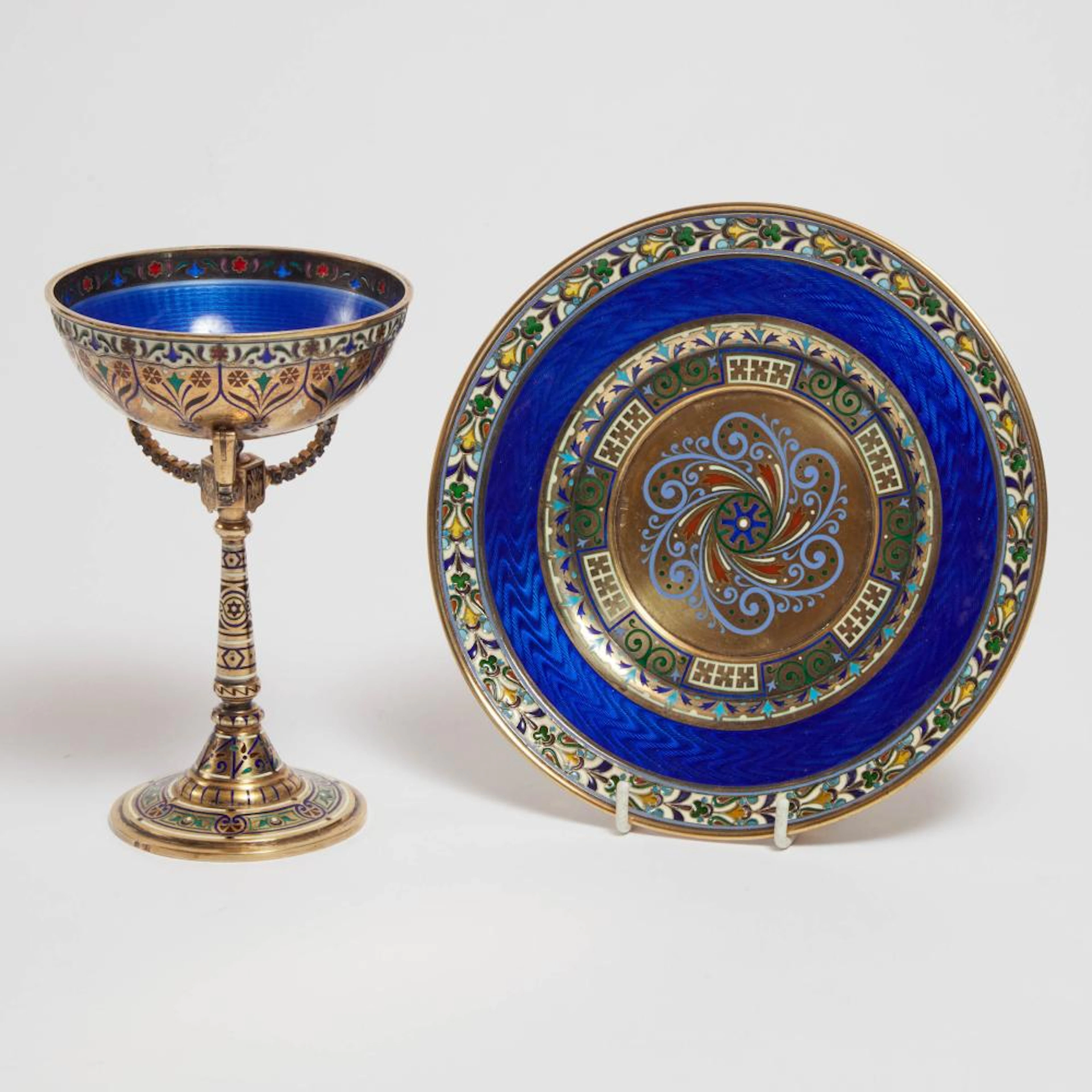 Russian Plique-à-Jour, Champlevé and Guilloché Enameled Silver-Gilt