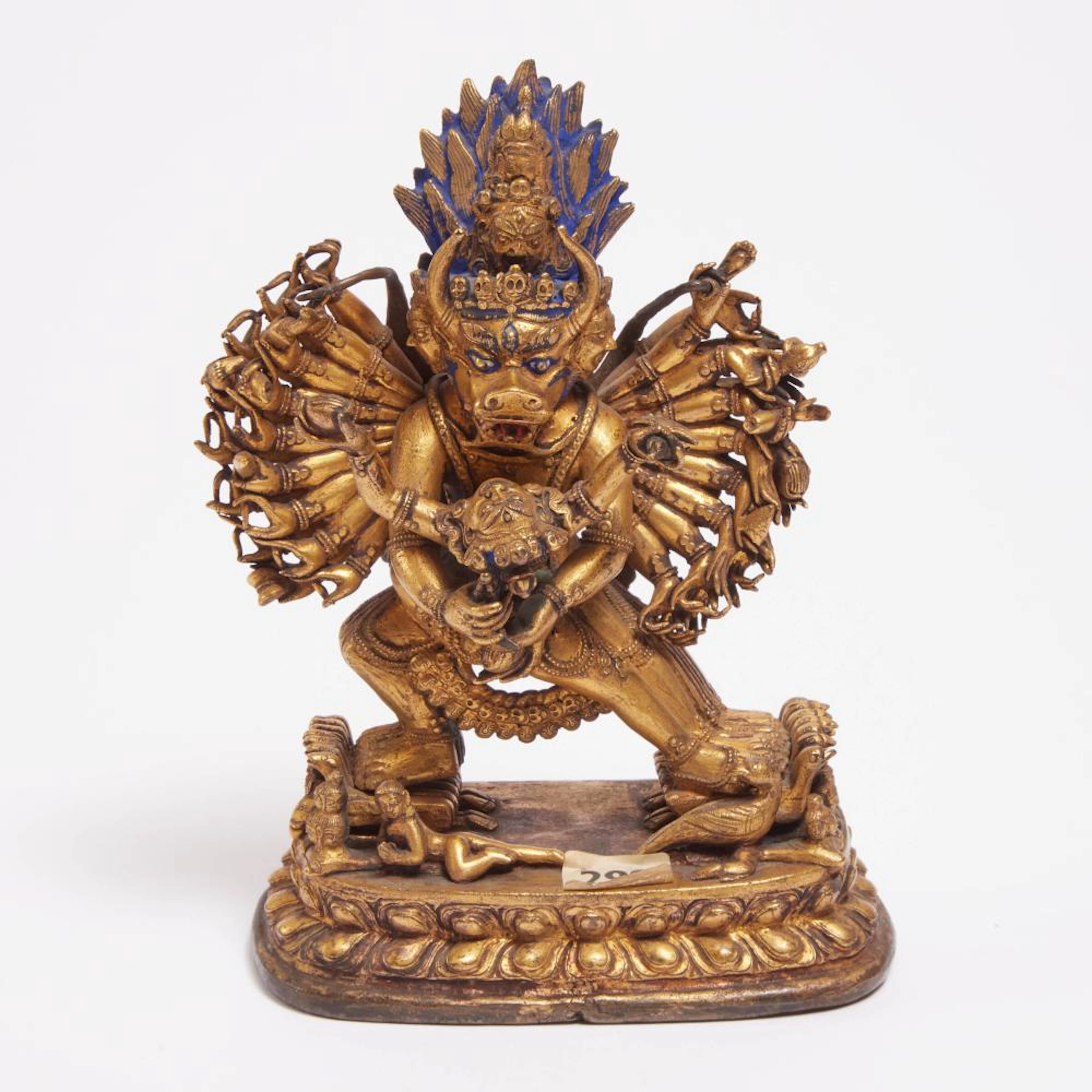 A Sino-Tibetan Gilt Bronze Figure of Yamantaka Vajrabhairava and Vajravetali