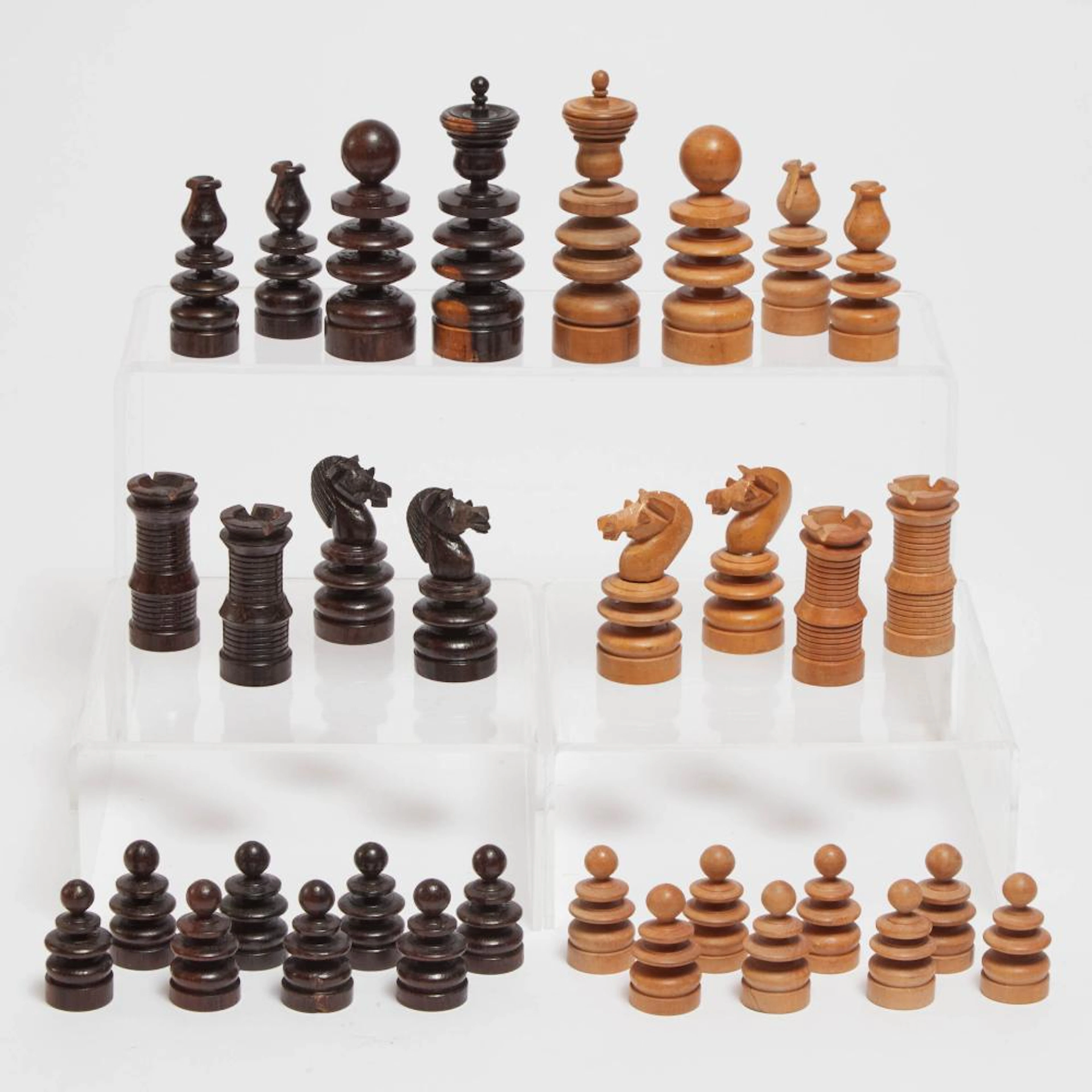 St. George Pattern Boxwood and Ebony Chess Set, 19th century