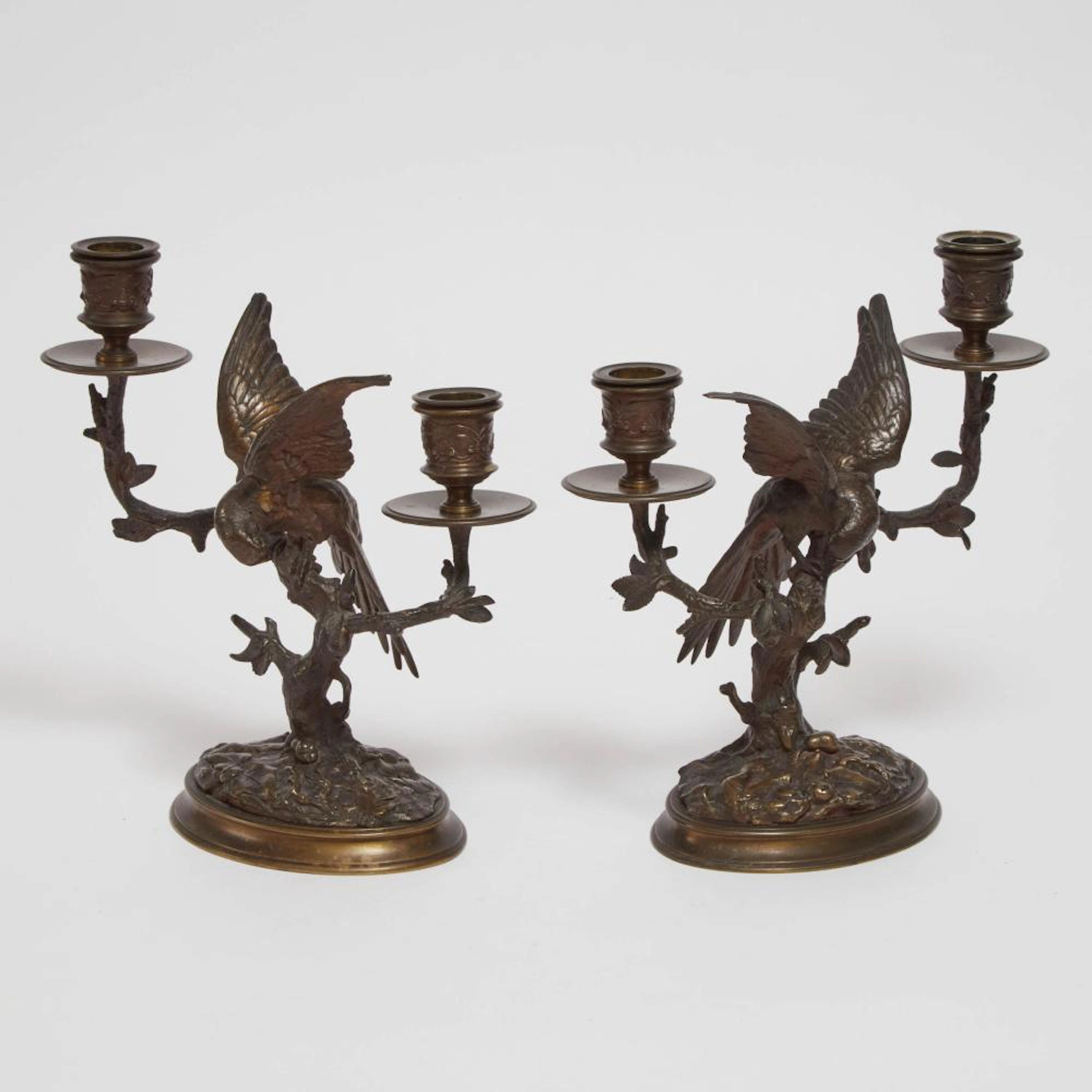 Antoine-Louis Barye (French, 1796-1875), PAIR OF NATURALISTIC PARROT
