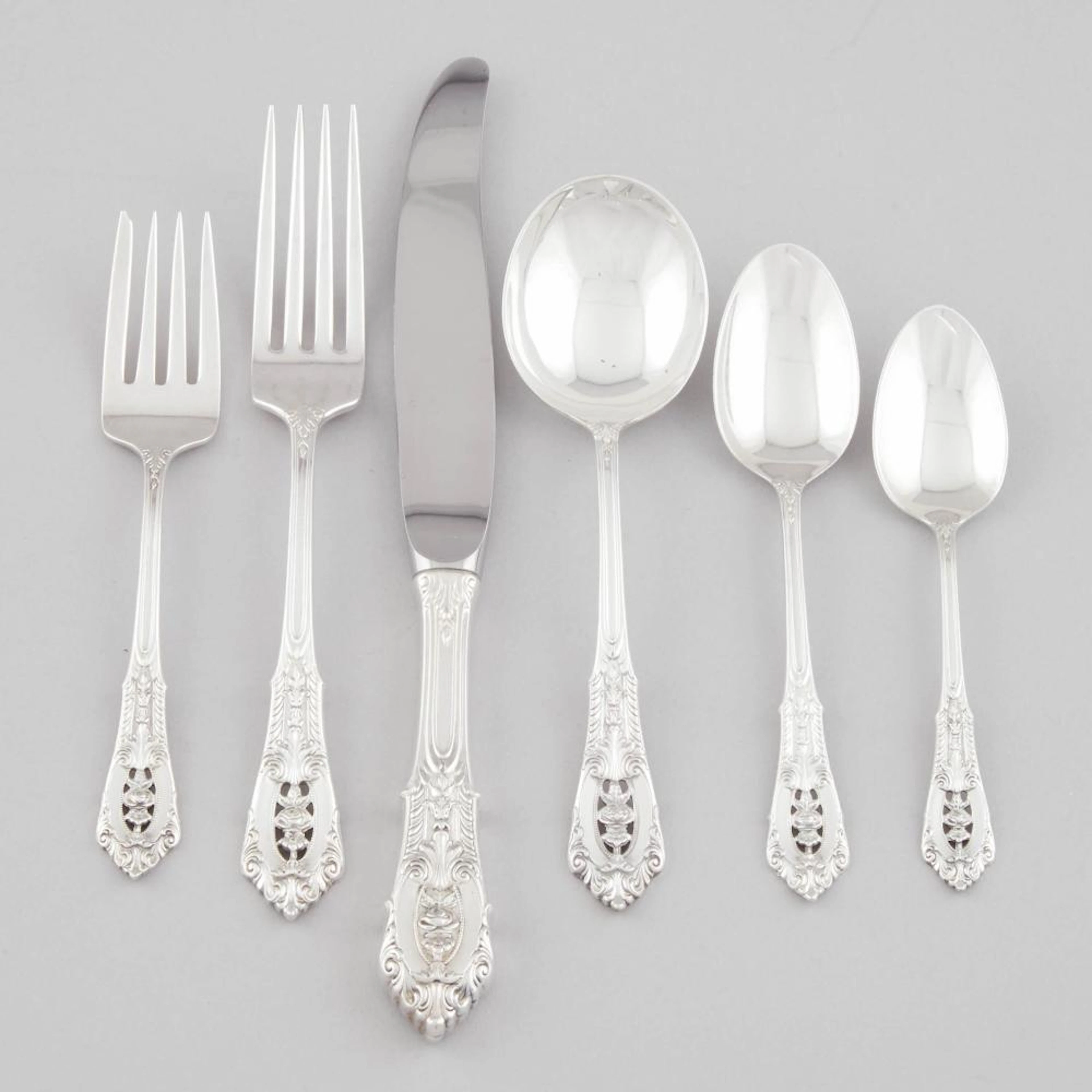American Silver 'Rosepoint' Pattern Flatware Service, Wallace Silversmiths