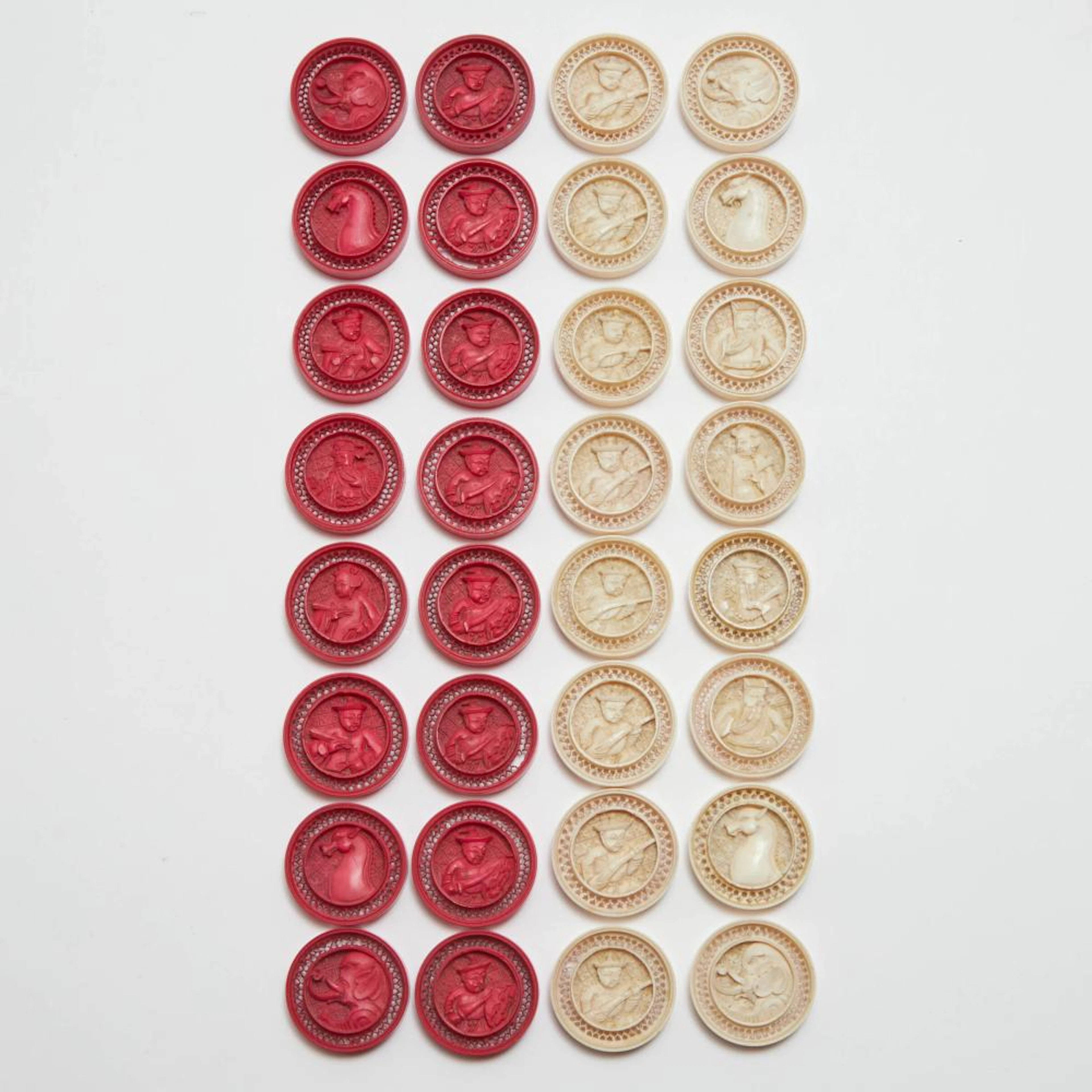 Chinese Pierced and Carved Ivory Disc Chess Set, 19th century