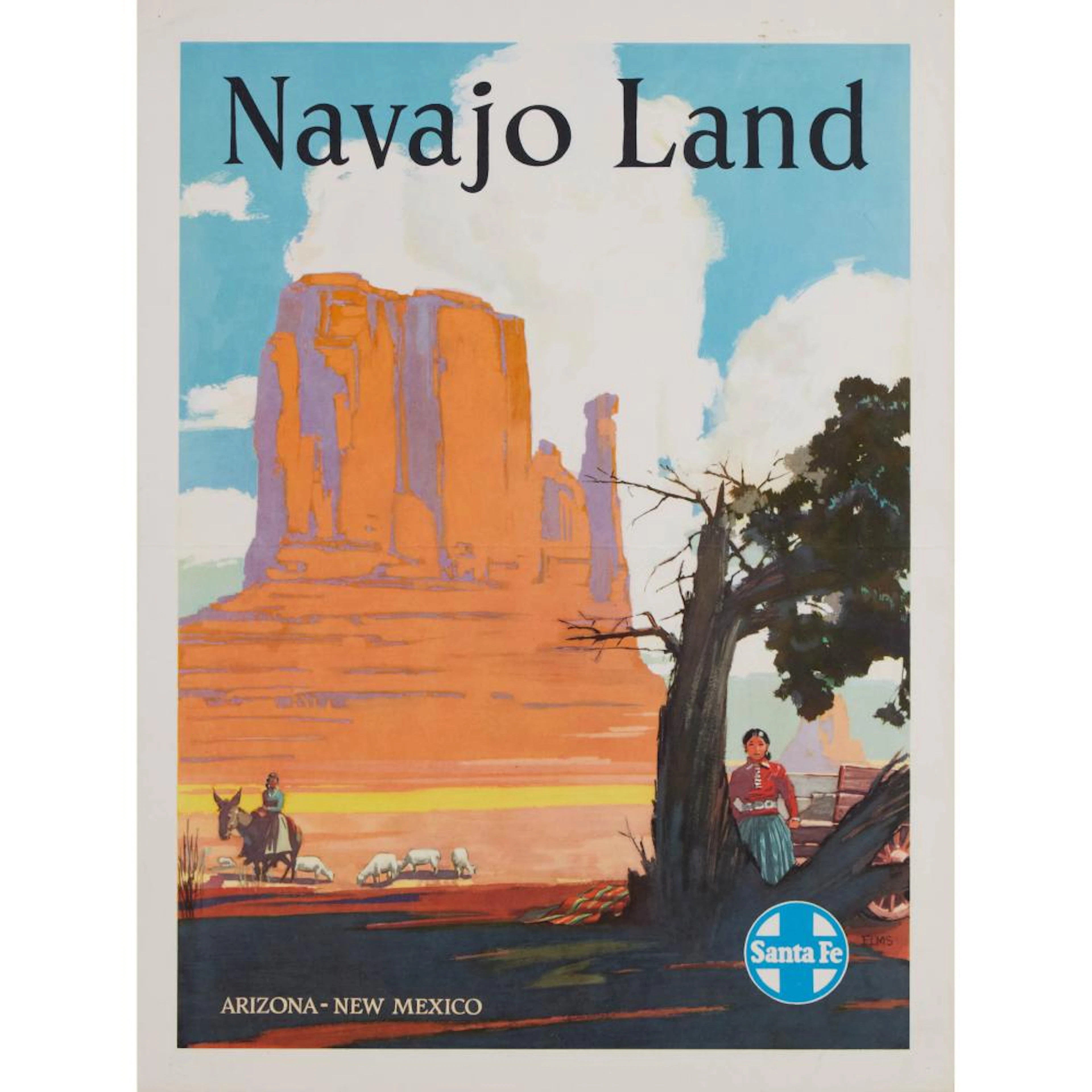 Santa Fe Railroad Travel Poster, c.1950, NAVAJO LAND: ARIZONA - NEW MEXICO