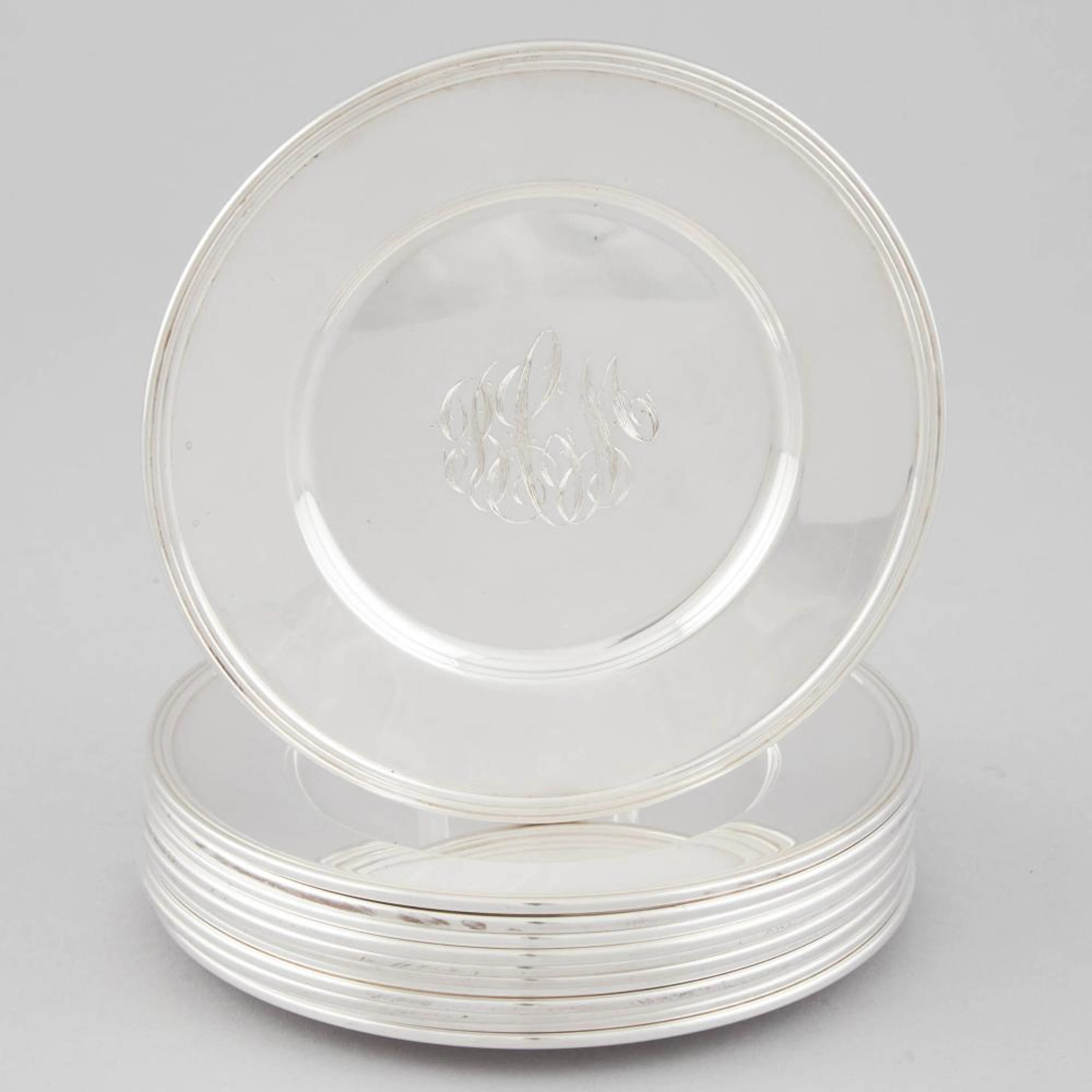 Twelve American Silver Side Plates, Amston Silver Co., Meriden, Ct.