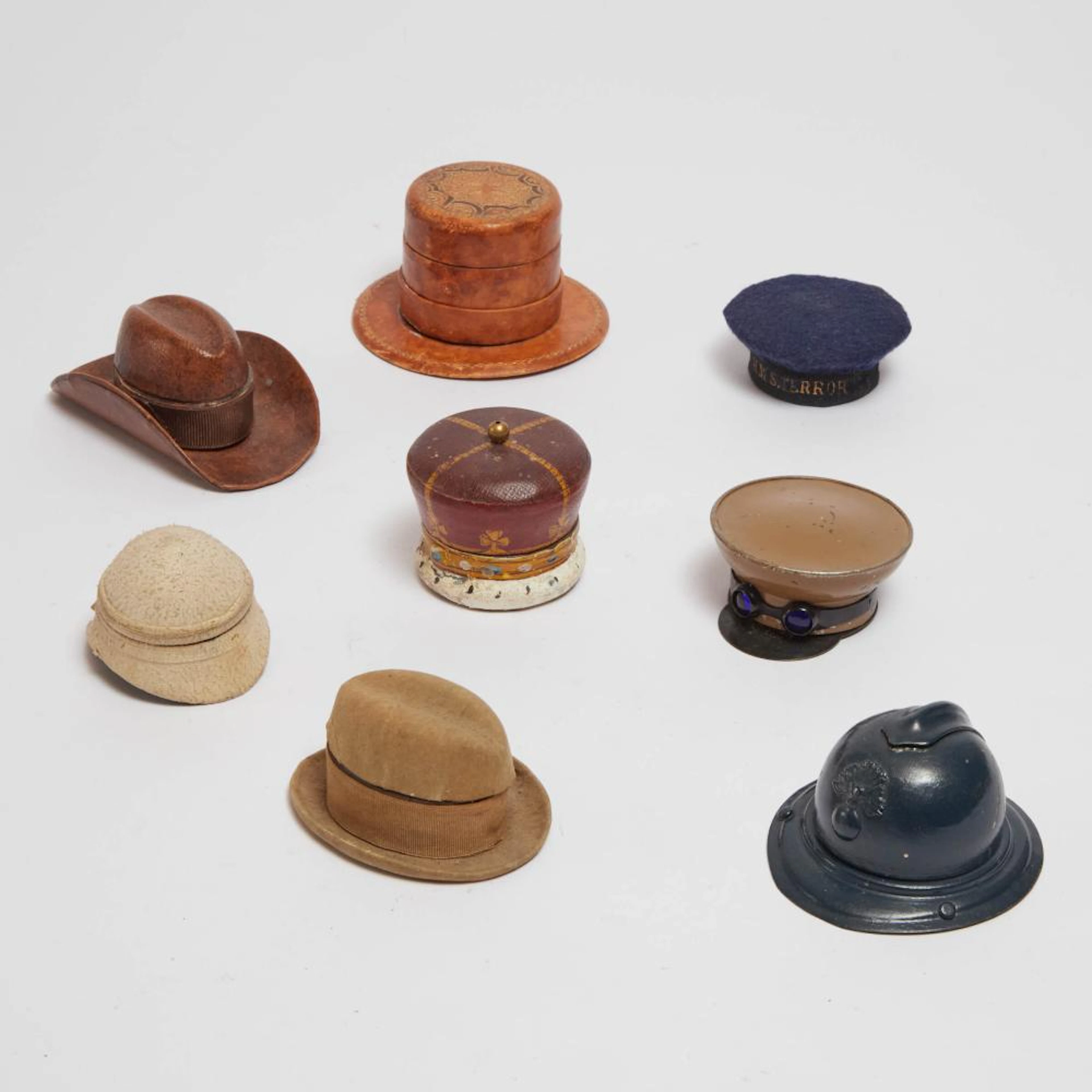 Group of Hat Form Novelty Inkwells, 19th/mid-20th century