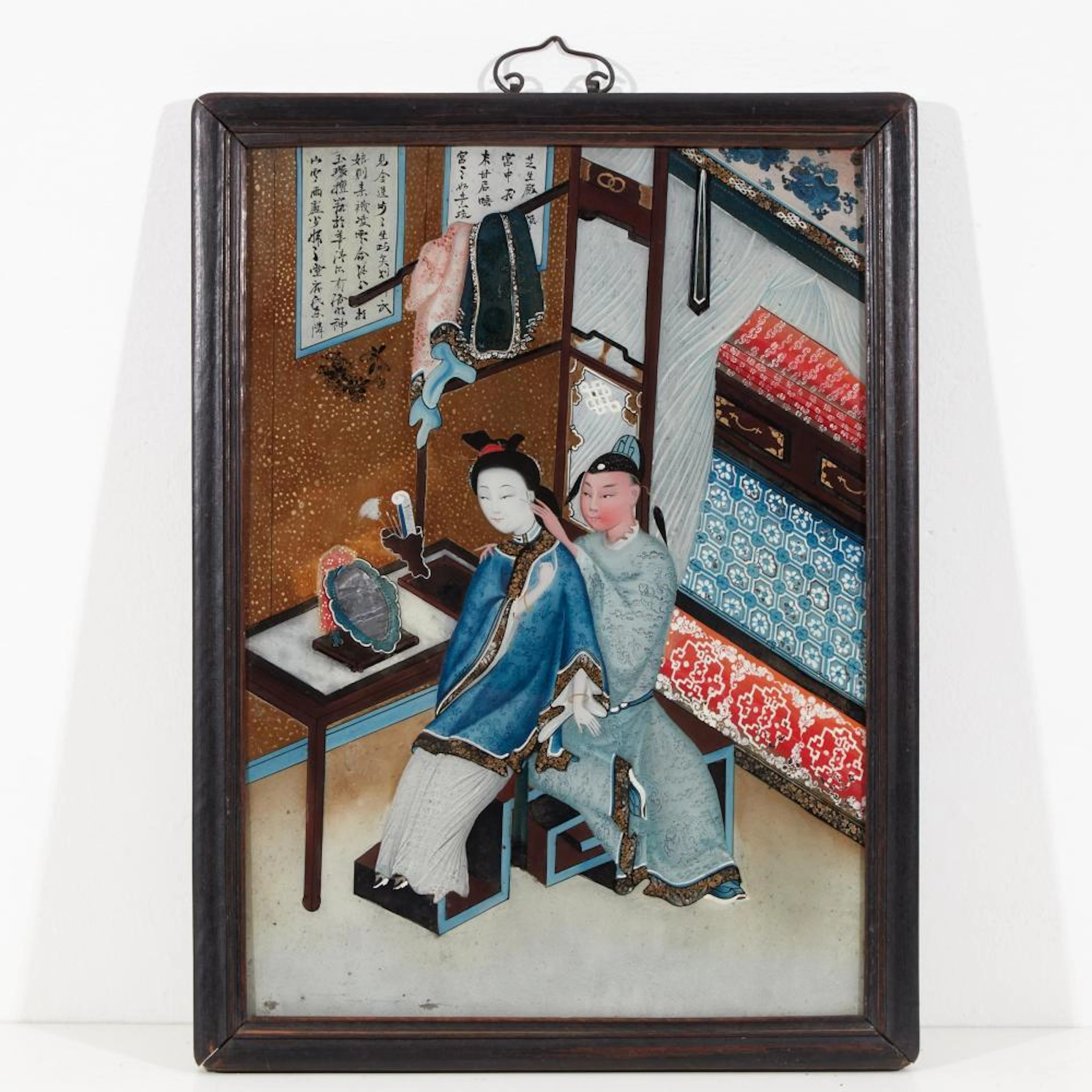 A Chinese Export Reverse Glass Painting of a Couple, Late 19th/Early