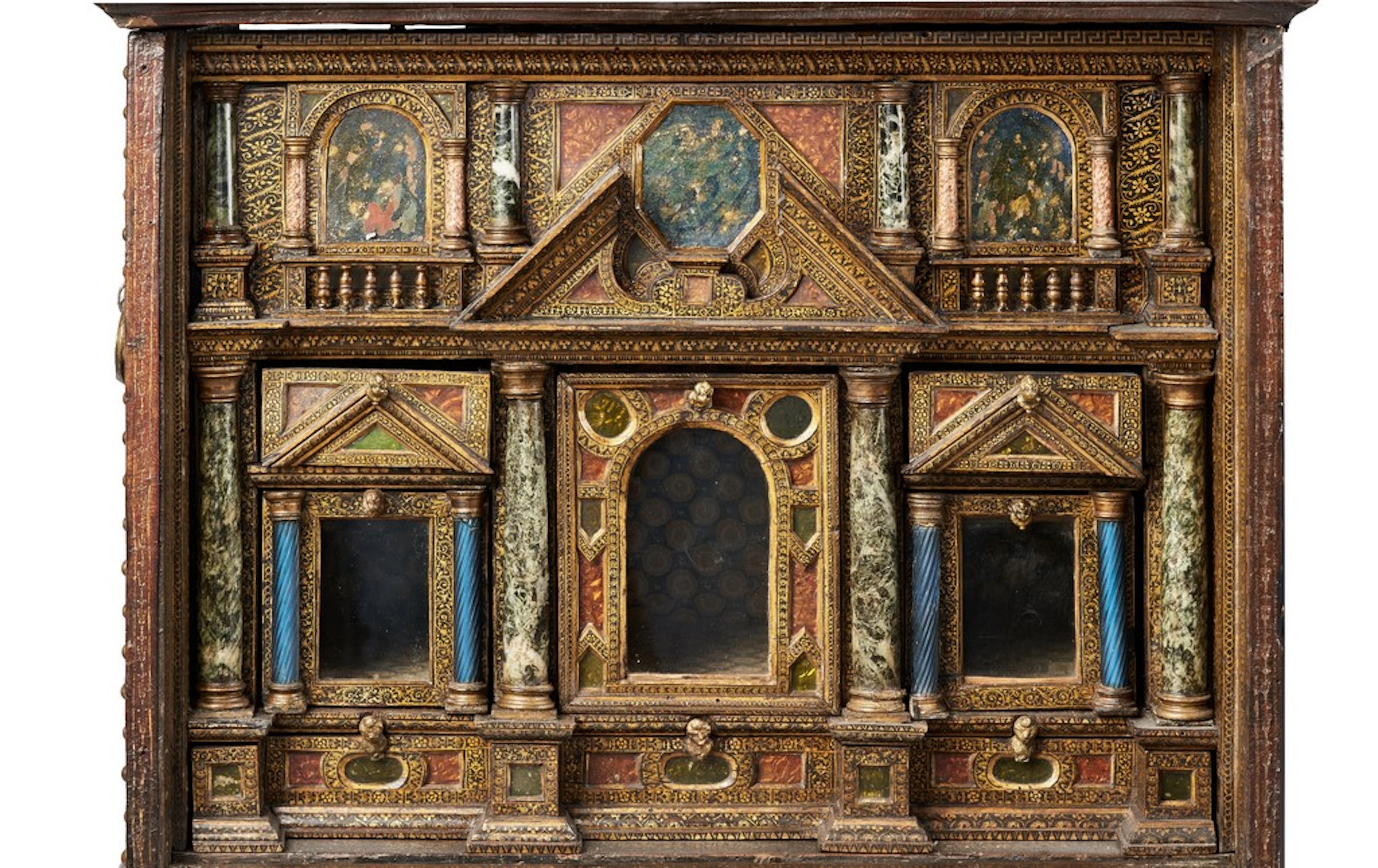 Cabinet sur table à abattant à décor d'une facade de palais sur deux