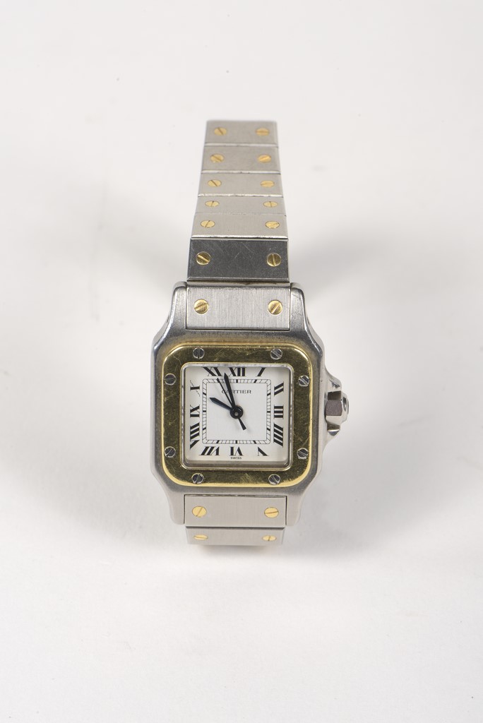 CARTIER. Montre bracelet de dame en acier (14,30 g) et or 18K (2,80