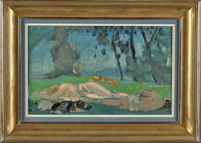 Jacqueline MARVAL (1866-1932). " Daphnis et Chloé, le repos ". Huile