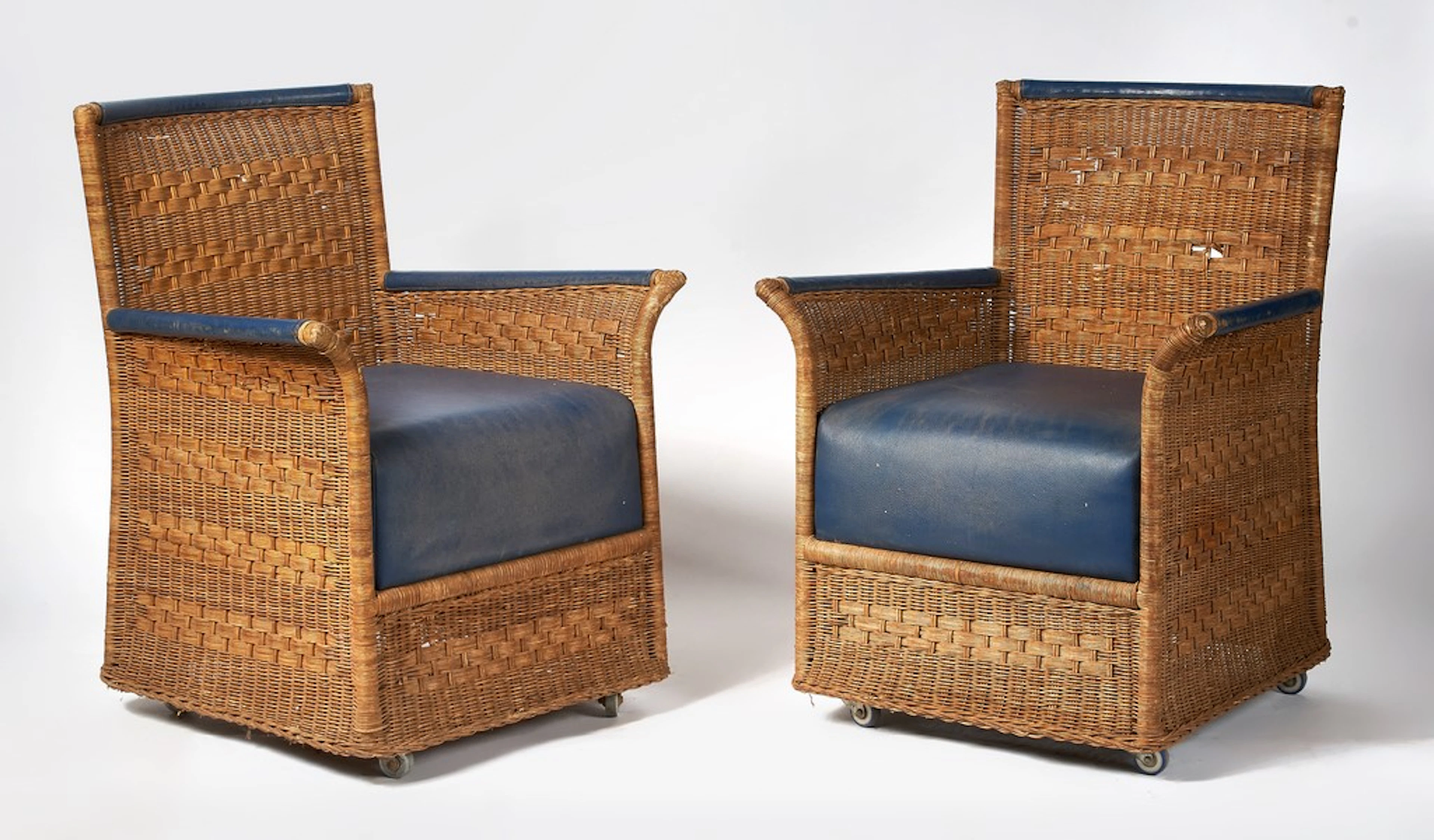 Ronald Cecil SPORTES (1943-2025). Paire de fauteuils en rotin et cuir