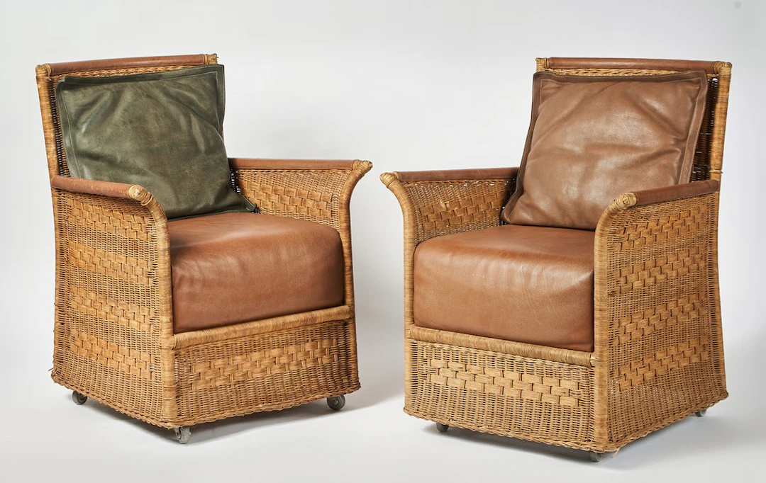 Ronald Cecil SPORTES (1943-2025 ). Quatre de fauteuils en rotin et