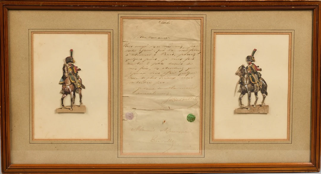 Edouard DETAILLE. " Chasseurs à cheval ". Réunion de deux aquarelles