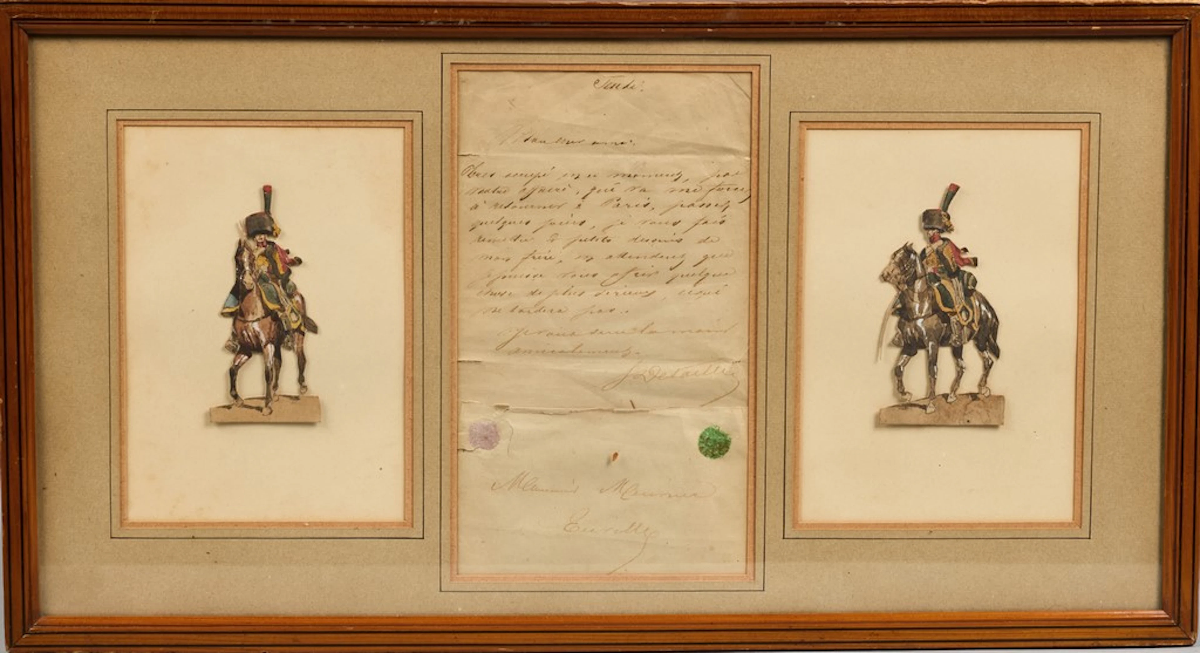 Edouard DETAILLE. " Chasseurs à cheval ". Réunion de deux aquarelles