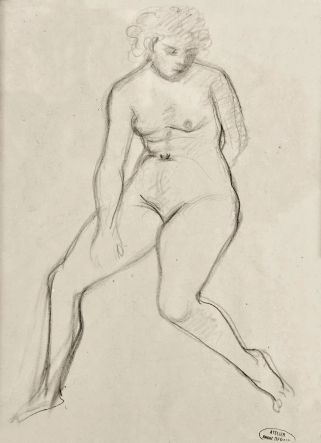 André DERAIN (1880-1954). " Nu assis ". Crayon sur papier. Porte le