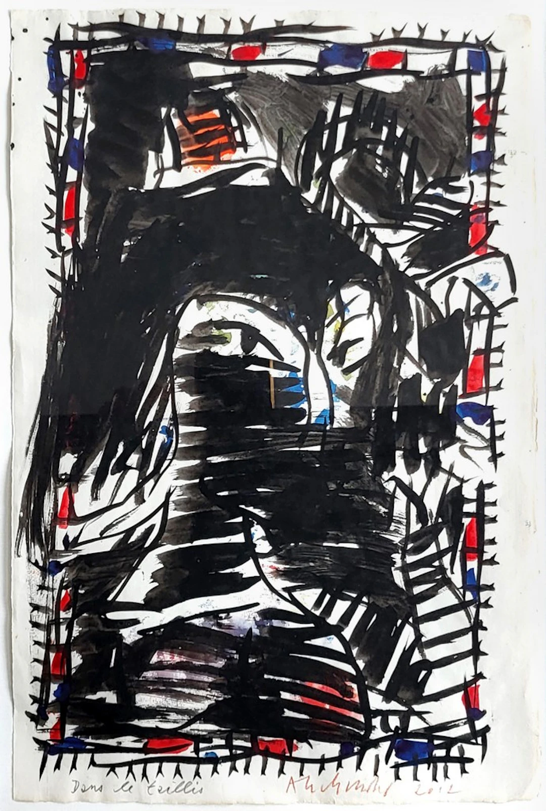 Pierre ALECHINSKY (né en 1927). Dans le taillis. Encre de Chine et