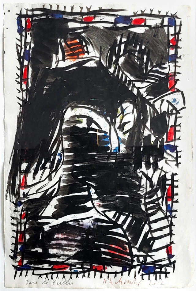 Pierre ALECHINSKY (né en 1927). Dans le taillis. Encre de Chine et
