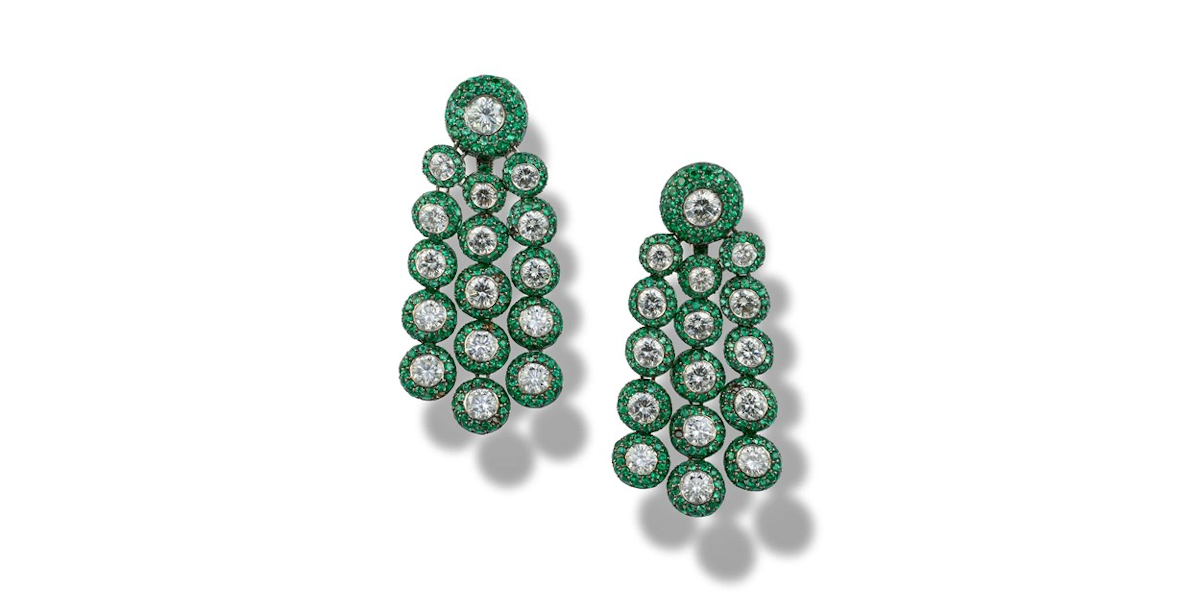 De Grisogono, a pair of emerald and diamond earrings